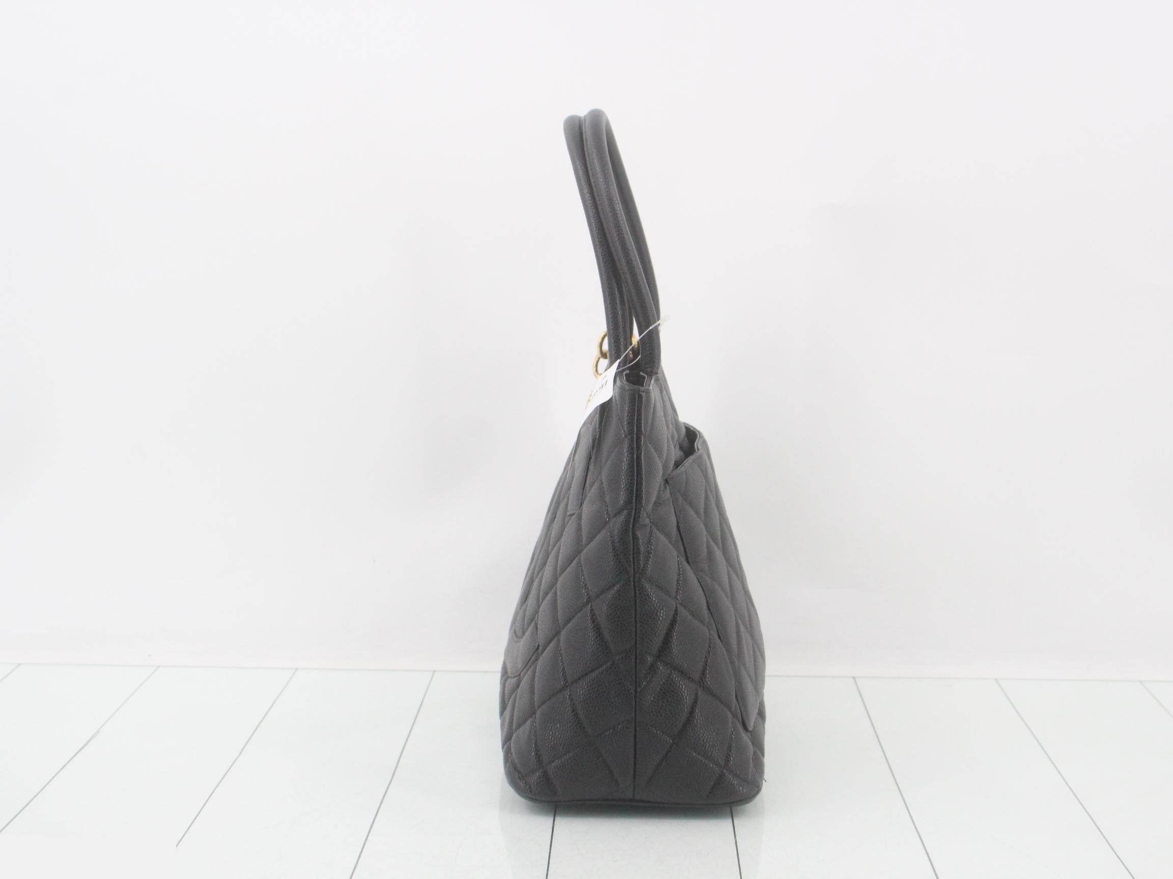Caviar skin reissue tote bag with gold hardware — view 3