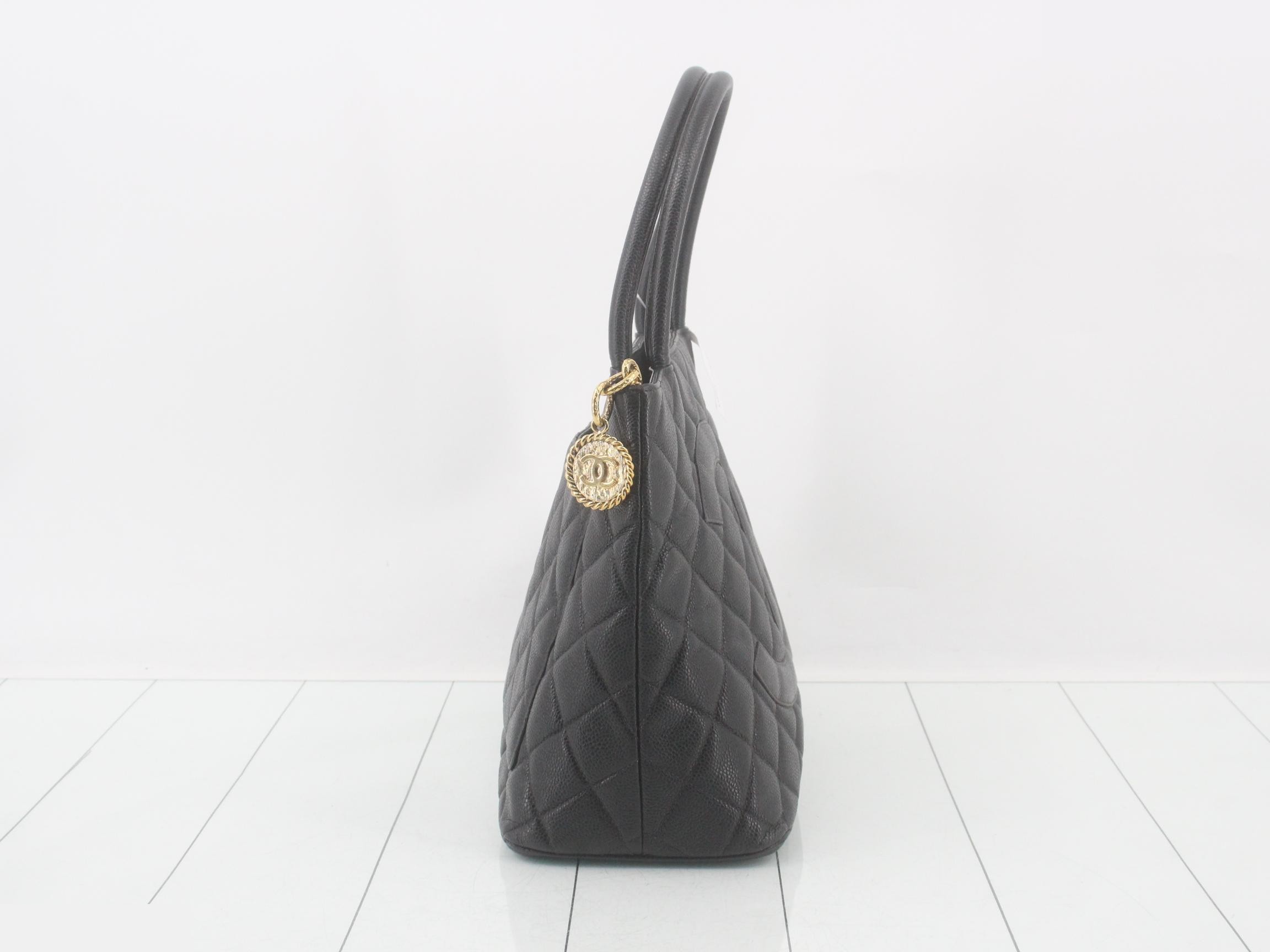 Caviar skin reissue tote bag with gold hardware — view 4