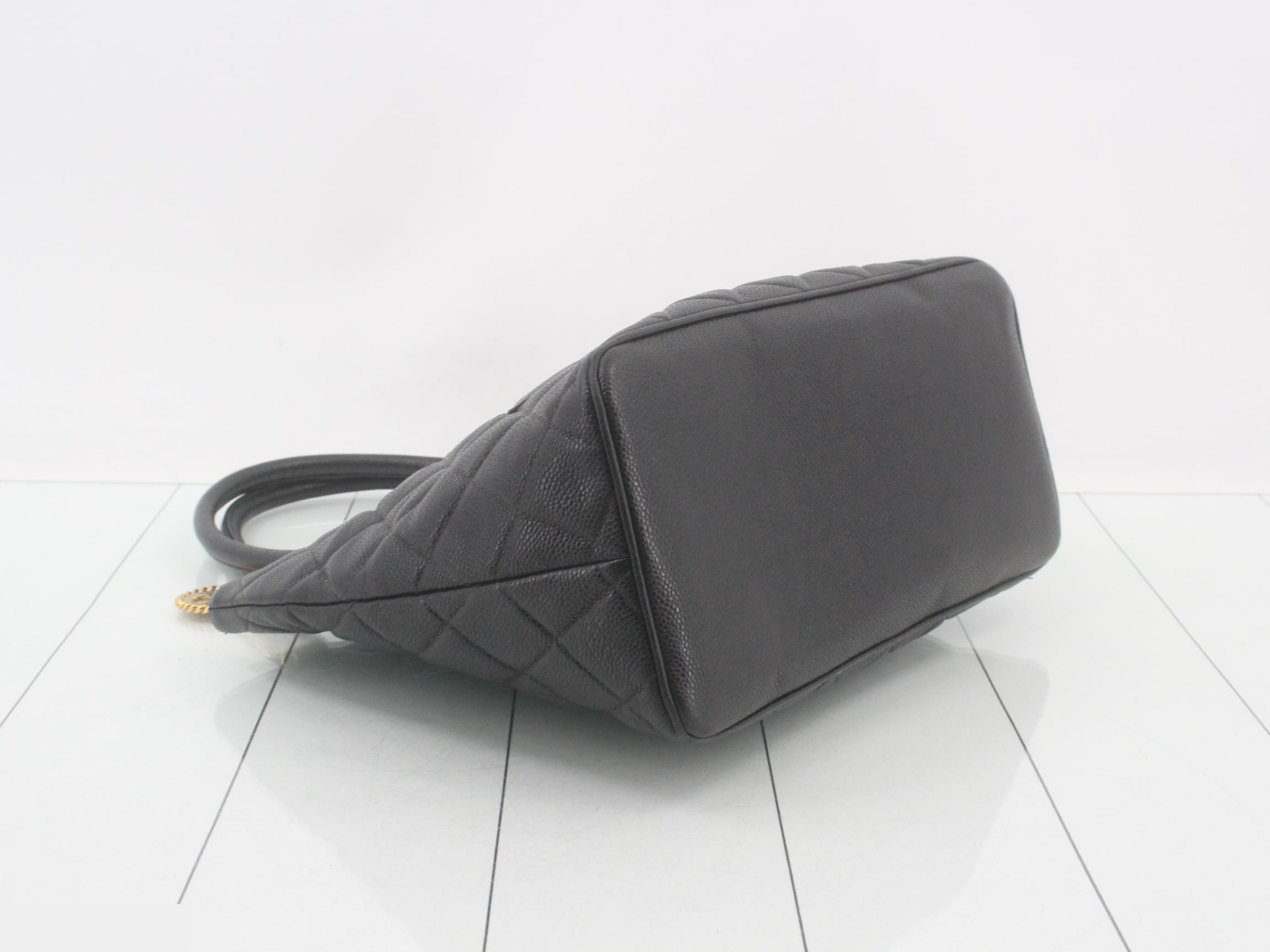 Caviar skin reissue tote bag with gold hardware — view 5