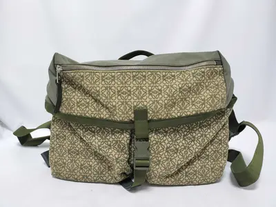 Repeat Anagram Postman Sling Canvas x Leather Shoulder Bag, Green