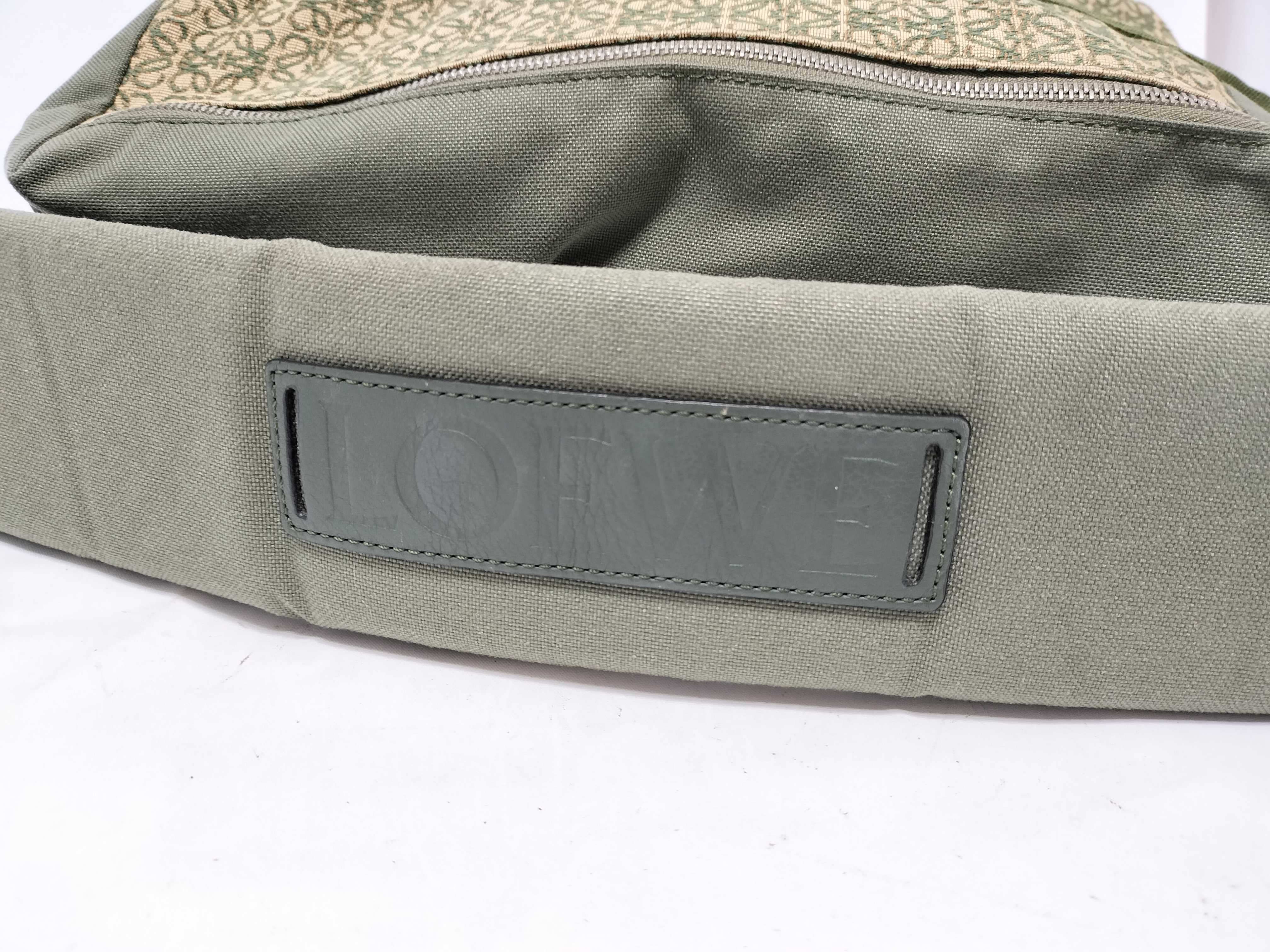 Repeat Anagram Postman Sling Canvas x Leather Shoulder Bag, Green — view 4