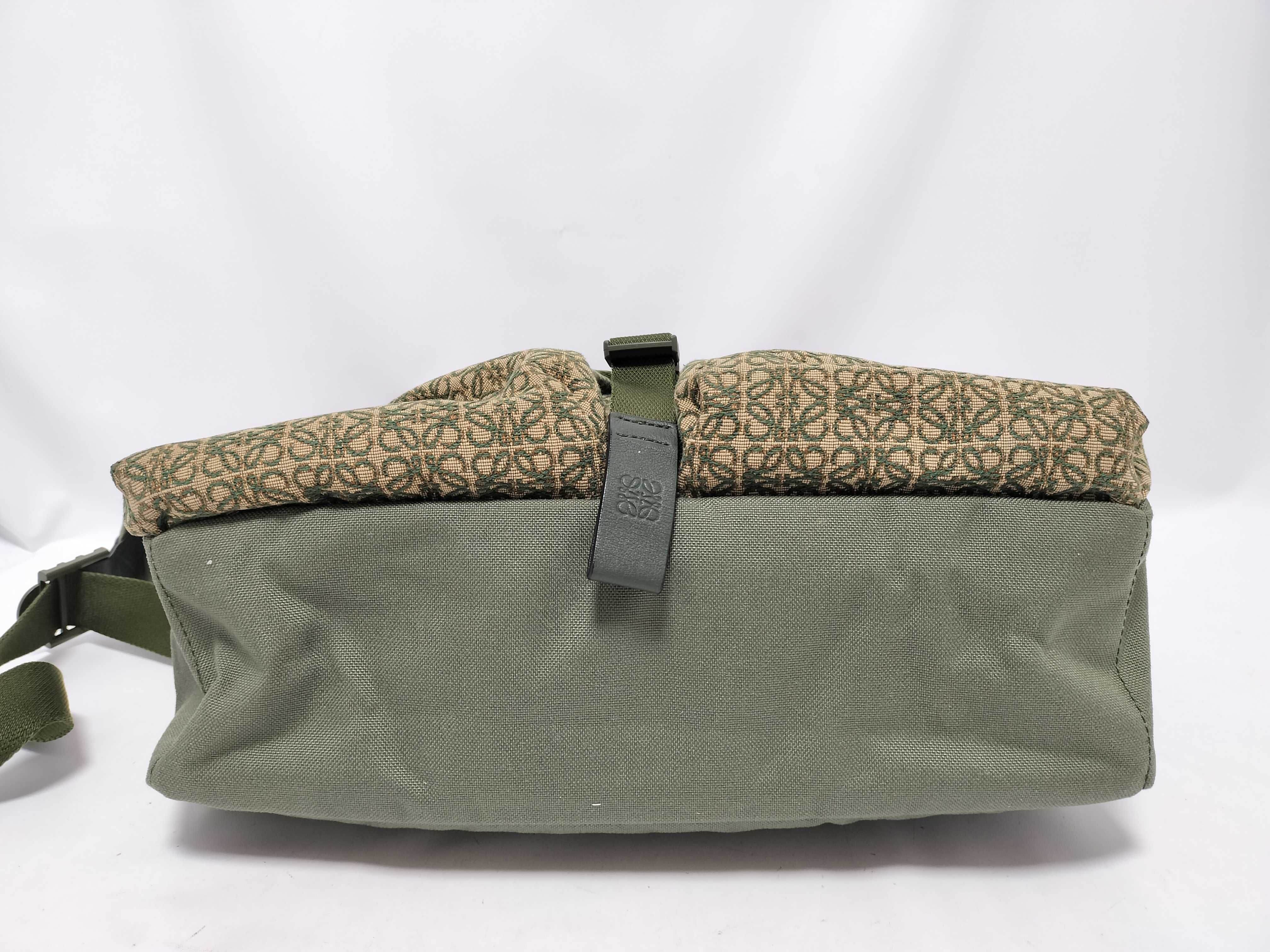 Repeat Anagram Postman Sling Canvas x Leather Shoulder Bag, Green — view 6