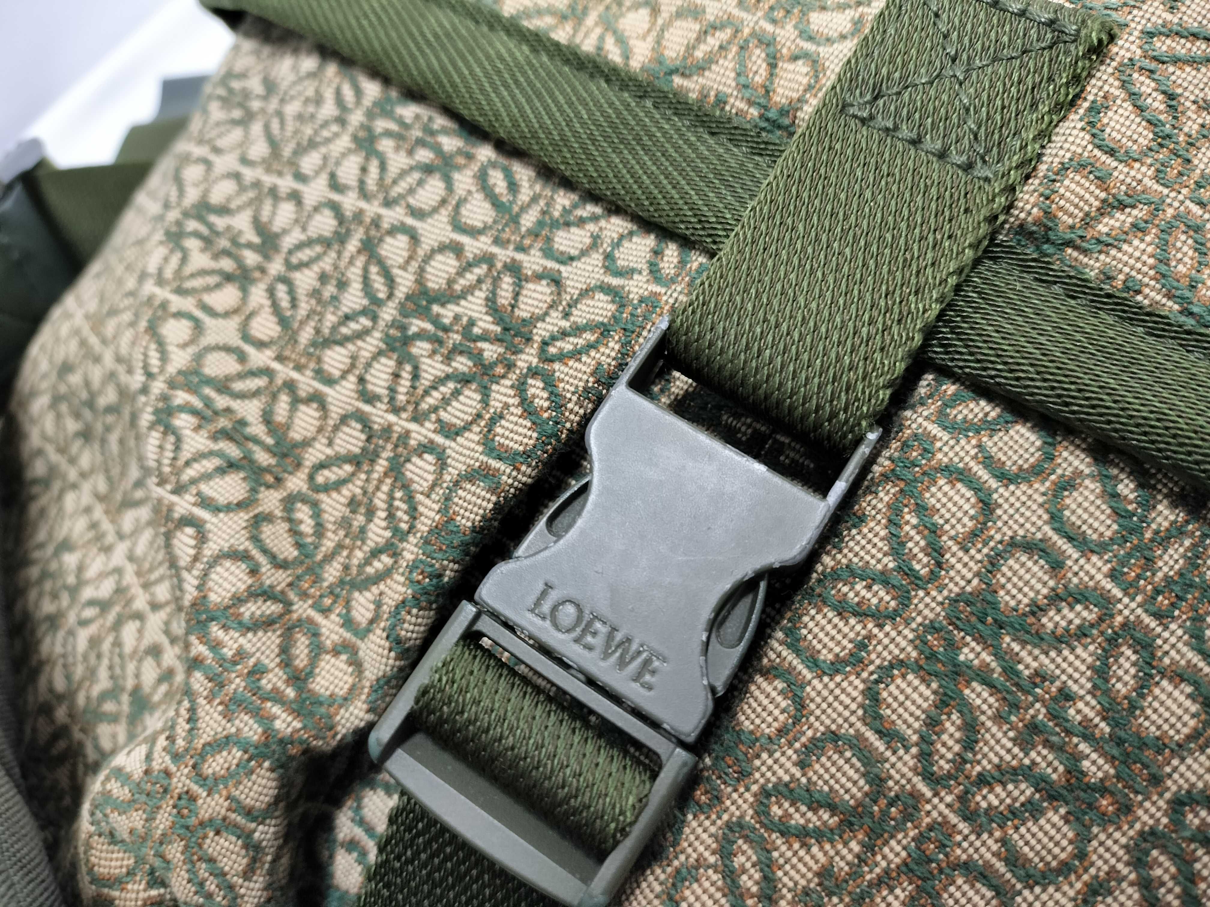 Repeat Anagram Postman Sling Canvas x Leather Shoulder Bag, Green — view 8