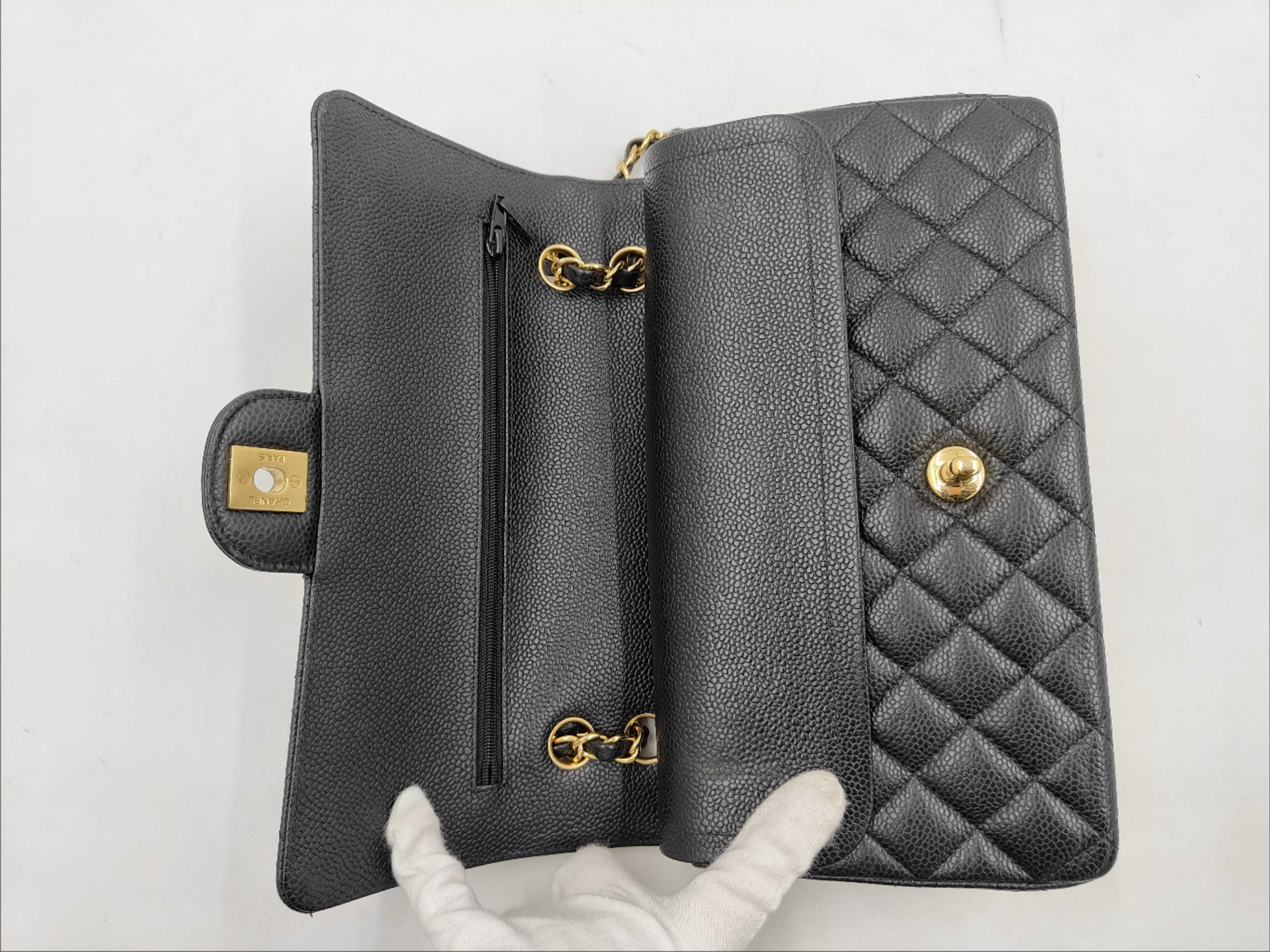 Caviar Skin Black Double Flap Shoulder Bag (Serial Number 25, Series 29) — view 8