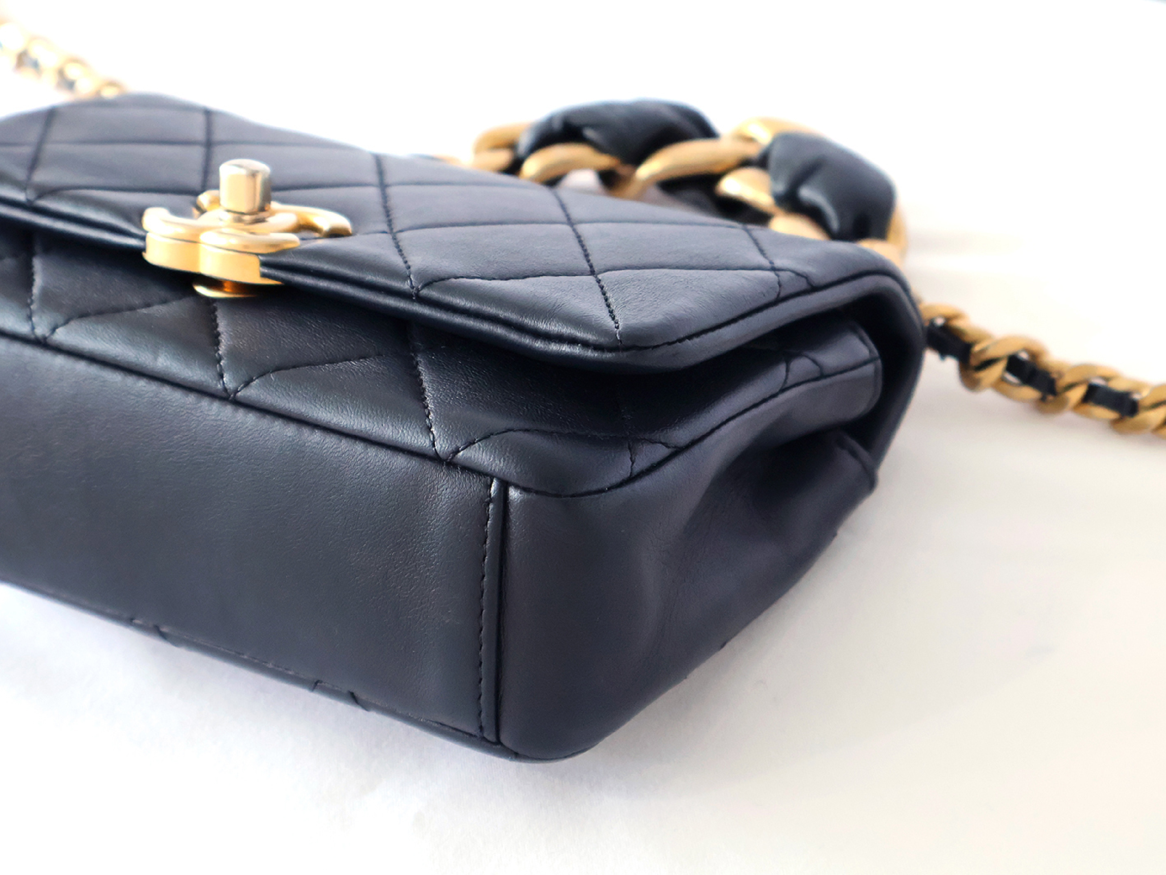 Mini Matelassé Lambskin 2-Way Chain Shoulder Bag (Navy) - Serial Number 31 (with original seal) — view 4