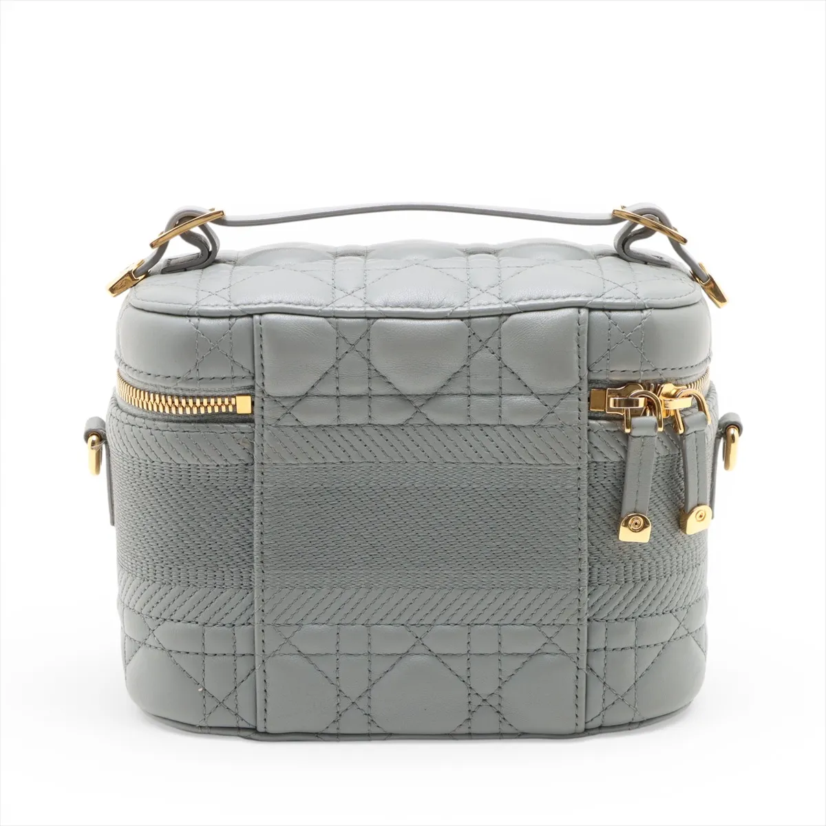 Cannage Leather 2-Way Vanity Bag, Gray — view 2