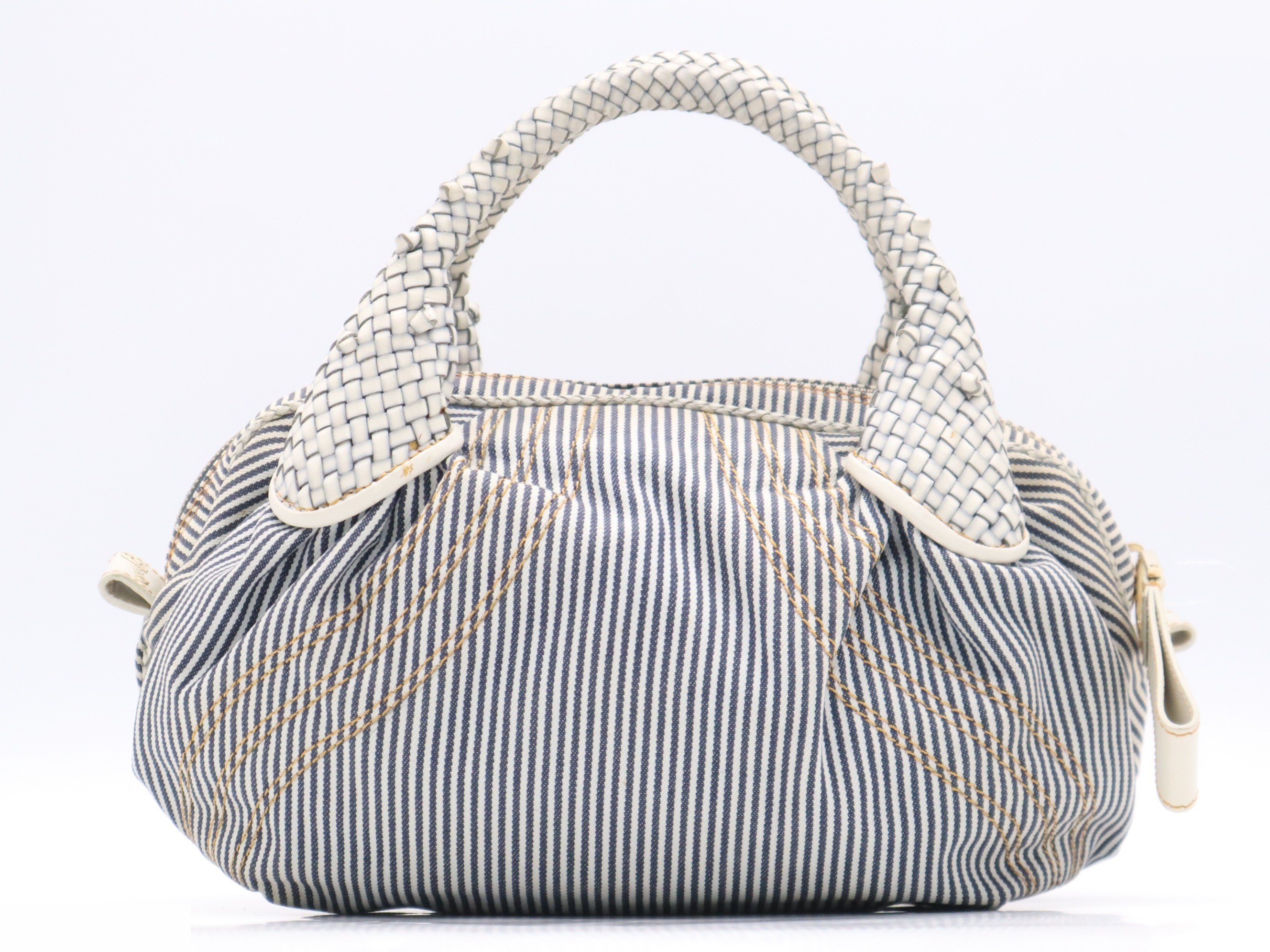 Denim canvas chef bag/handbag with dust bag, white/blue — view 2