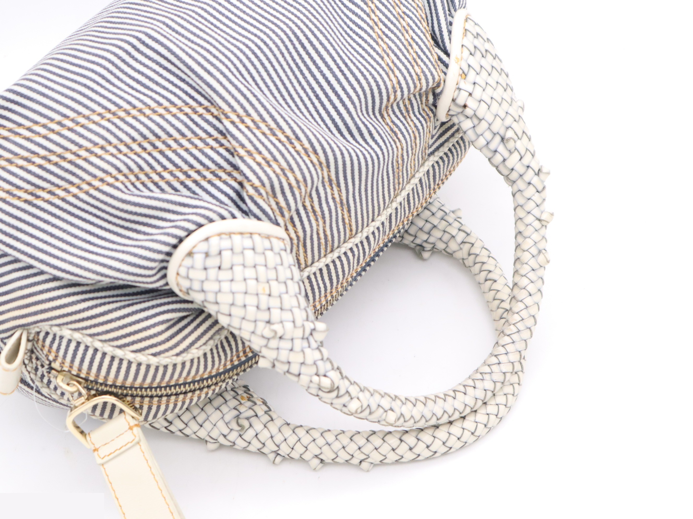 Denim canvas chef bag/handbag with dust bag, white/blue — view 6