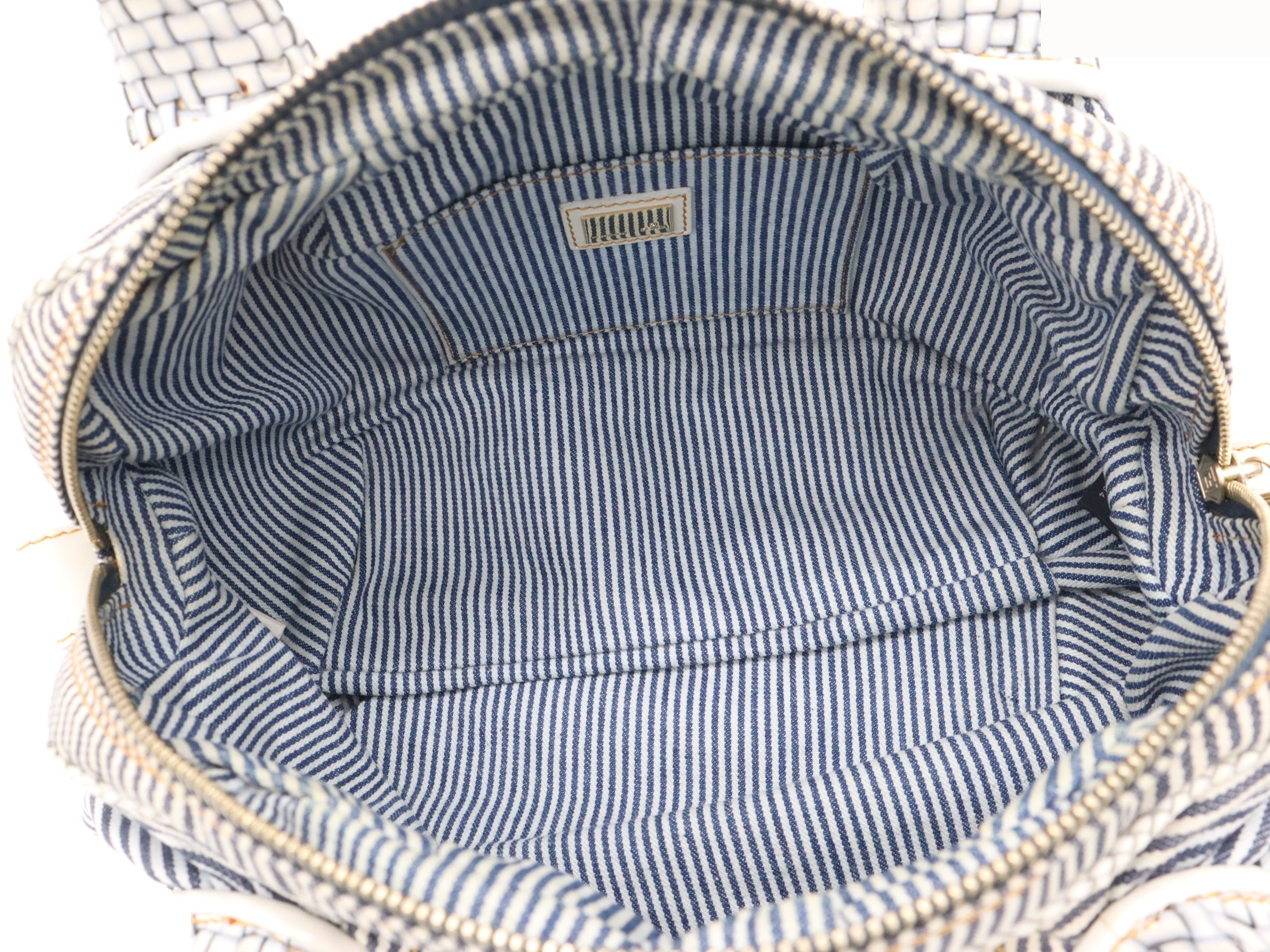 Denim canvas chef bag/handbag with dust bag, white/blue — view 7