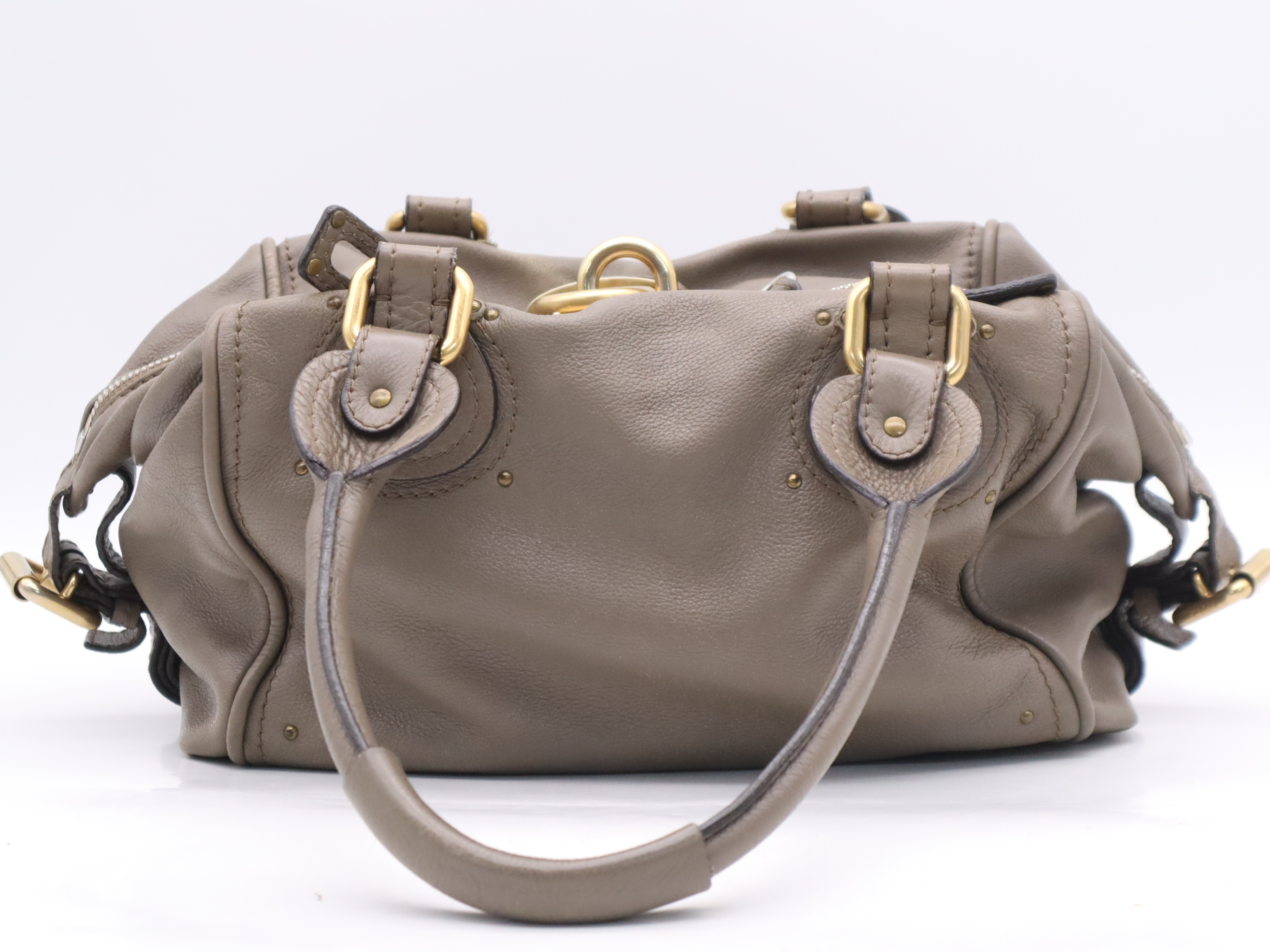 Leather Paddington Handbag, Brown, Gold Hardware, with Padlock and Key — view 2