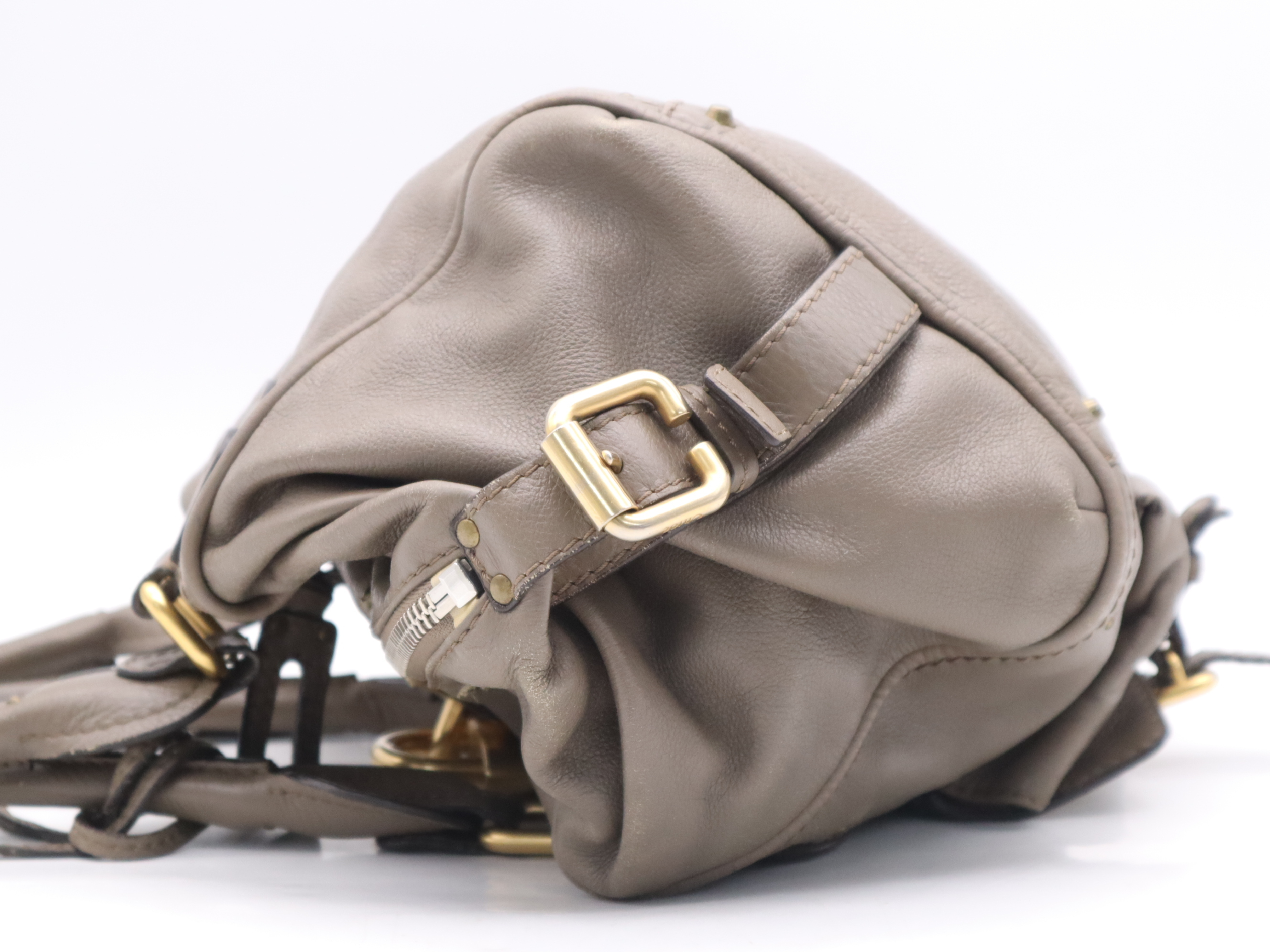 Leather Paddington Handbag, Brown, Gold Hardware, with Padlock and Key — view 3
