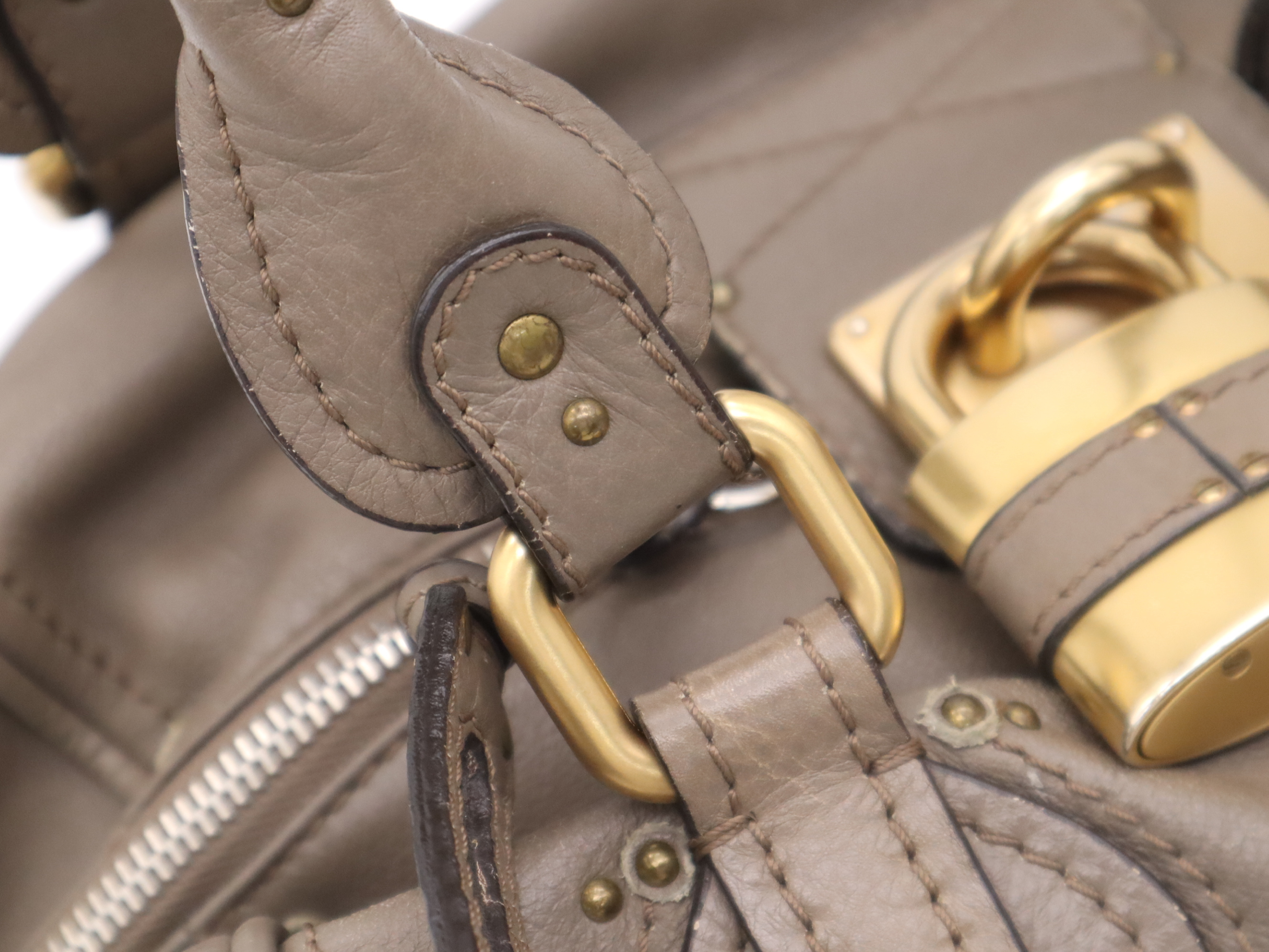 Leather Paddington Handbag, Brown, Gold Hardware, with Padlock and Key — view 8