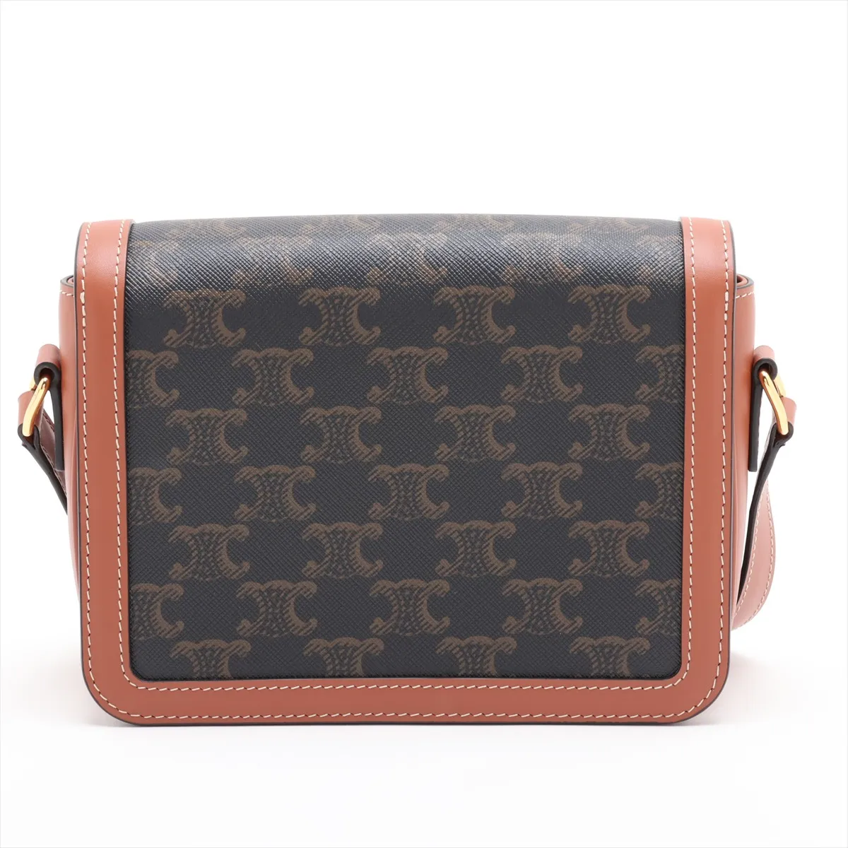 Triomphe Teen PVC x Leather Shoulder Bag, Brown — view 2