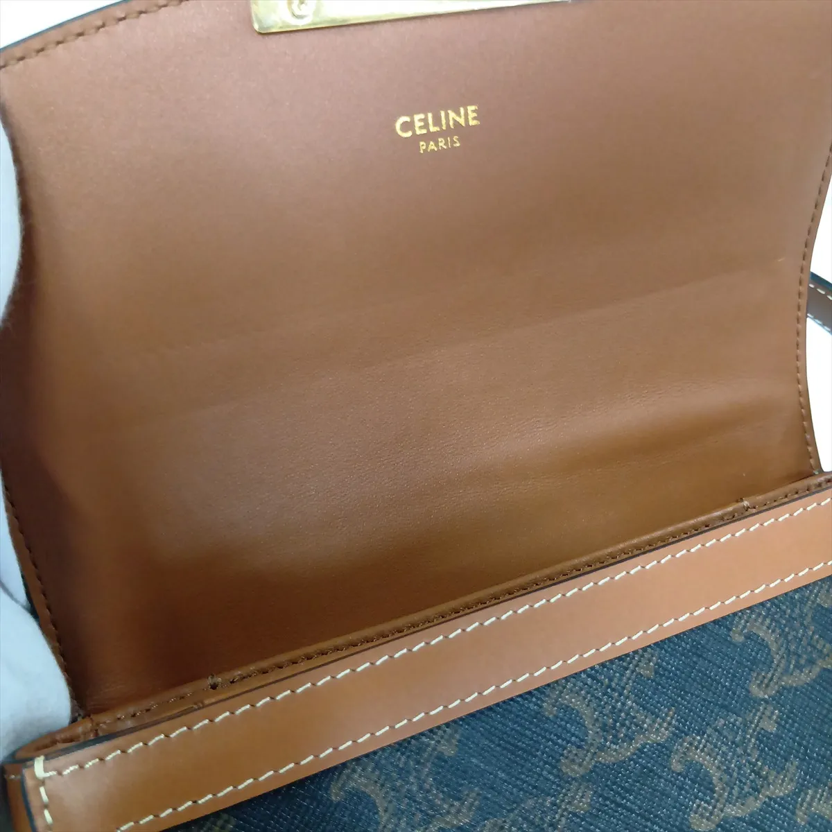 Triomphe Teen PVC x Leather Shoulder Bag, Brown — view 15