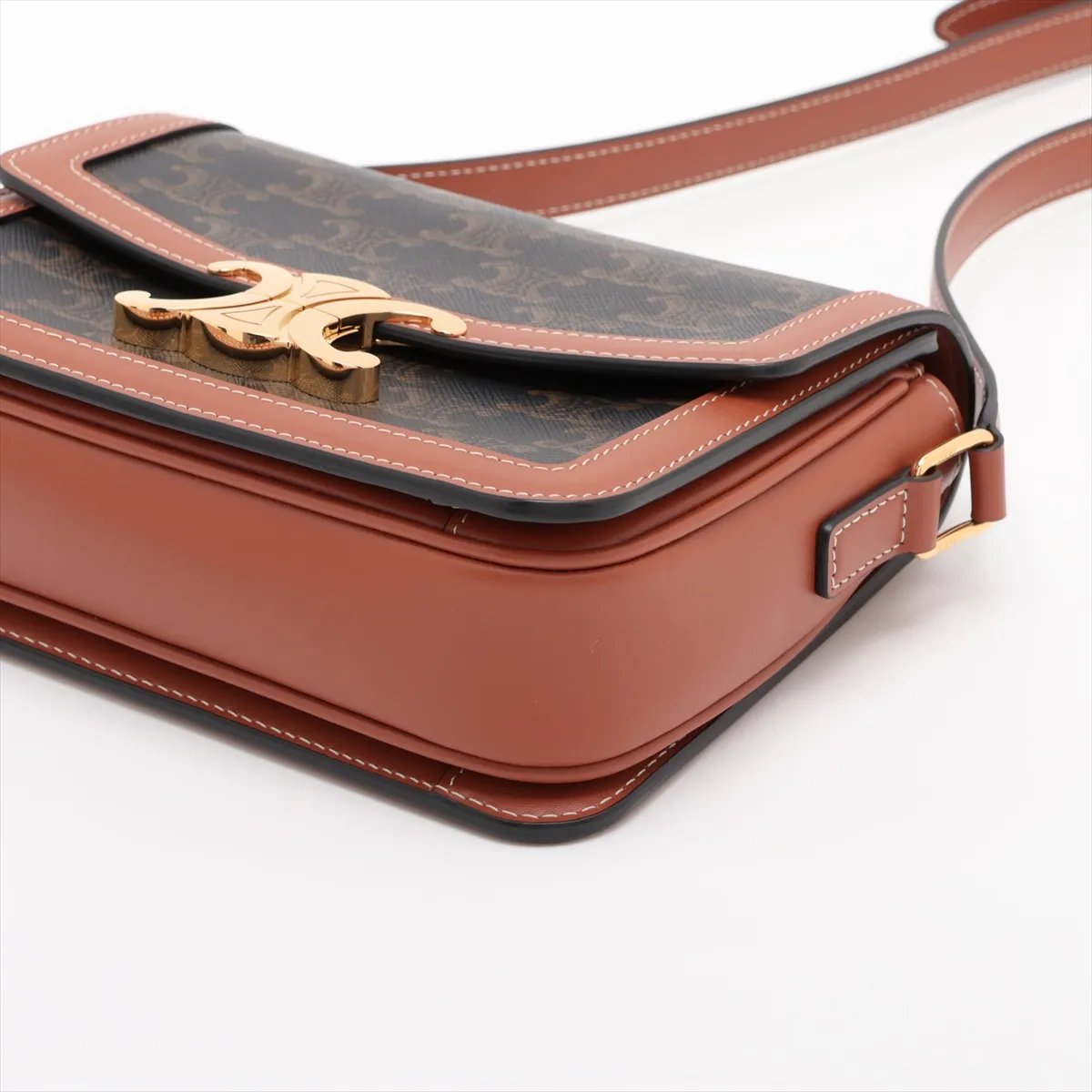 Triomphe Teen PVC x Leather Shoulder Bag, Brown — view 3
