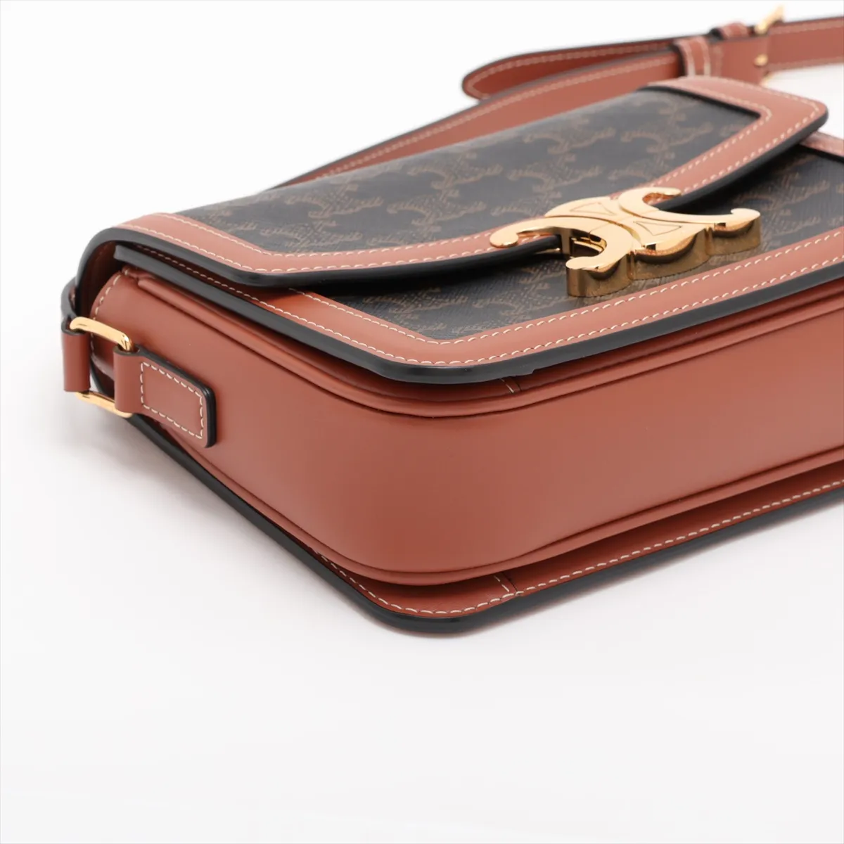 Triomphe Teen PVC x Leather Shoulder Bag, Brown — view 4