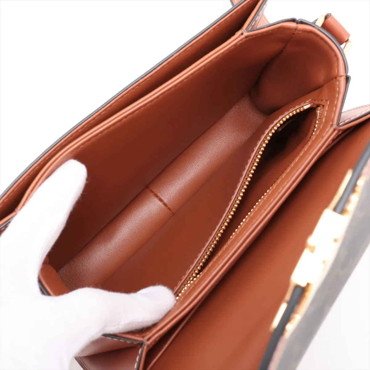 Triomphe Teen PVC x Leather Shoulder Bag, Brown — view 6