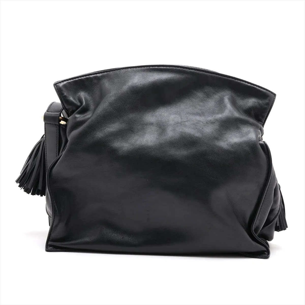 Flamenco Leather Shoulder Bag, Black — view 2