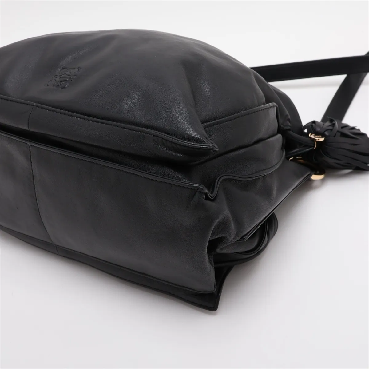 Flamenco Leather Shoulder Bag, Black — view 3