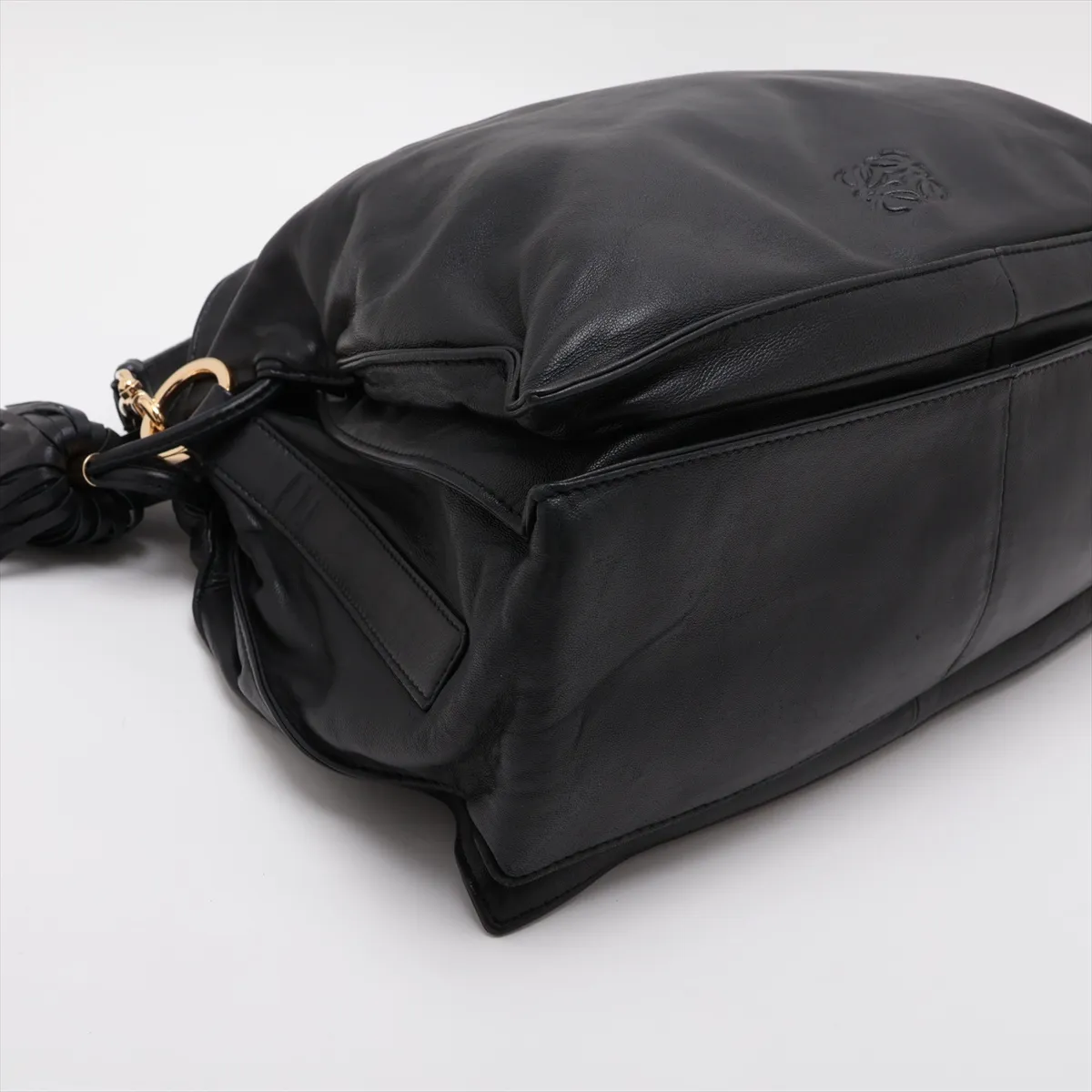 Flamenco Leather Shoulder Bag, Black — view 4