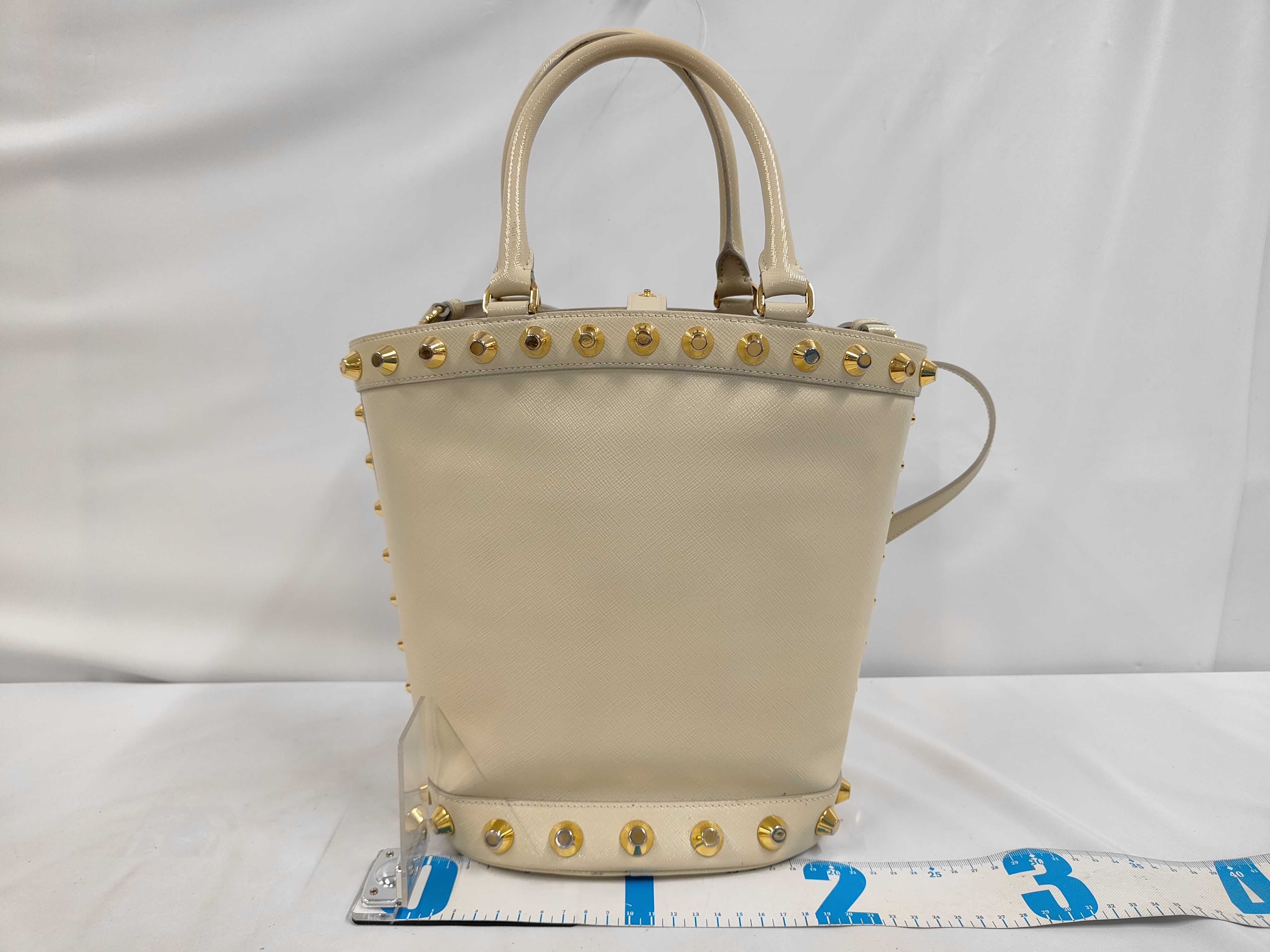 Saffiano Studded Vernice Tote Bag (2-Way, Ivory) - Handbag — view 2