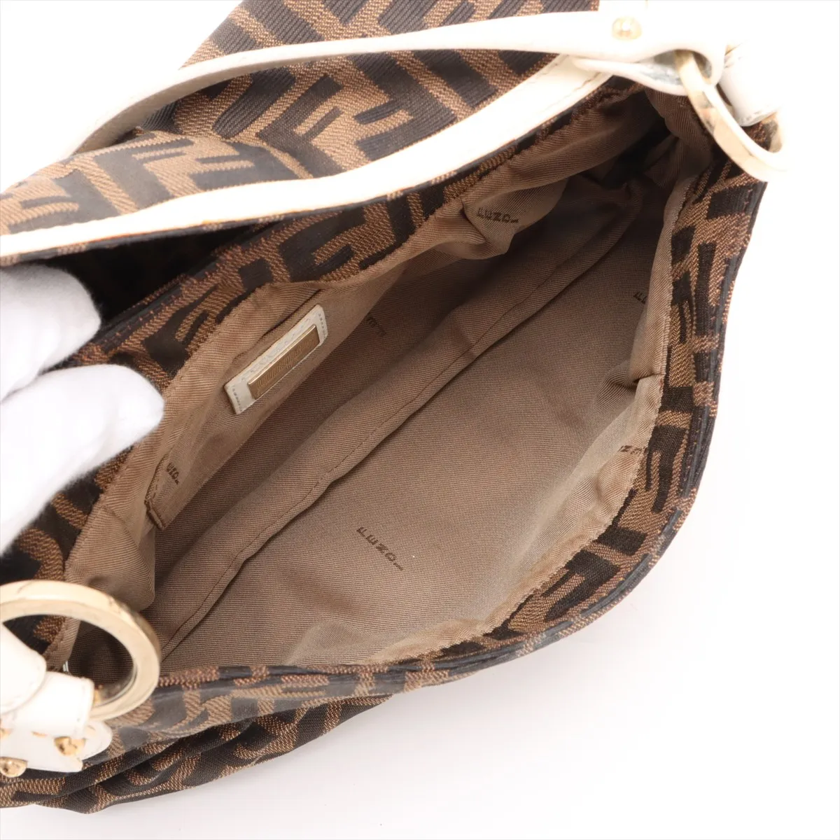 Zucca Canvas x Leather Shoulder Bag Beige x White 8BR353 — view 7