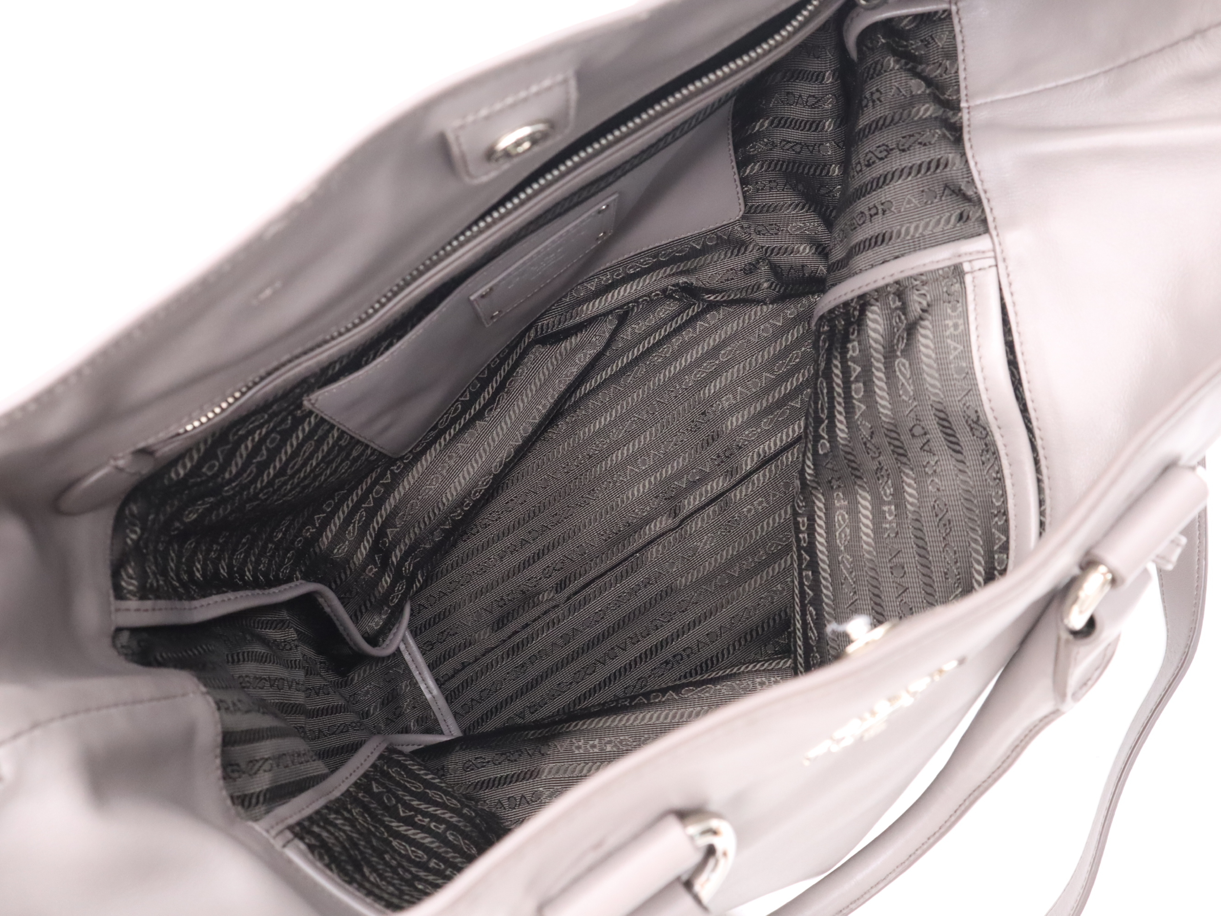 BN2865 Soft Calf Logo 2-Way Tote Bag, Gray, Silver Hardware, Includes Shoulder Strap, Name Tag, Dust Bag x2, and Card. — view 11