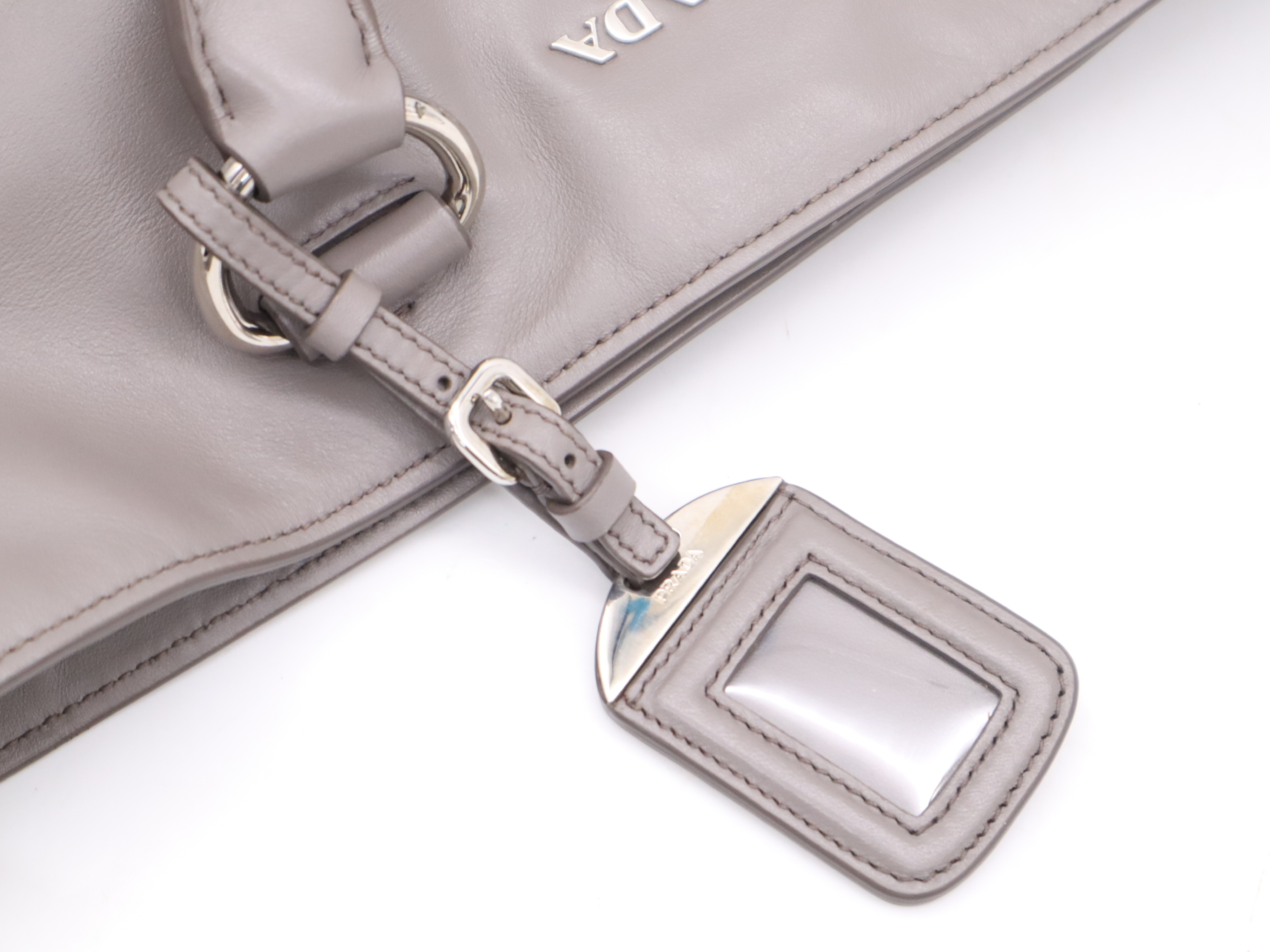 BN2865 Soft Calf Logo 2-Way Tote Bag, Gray, Silver Hardware, Includes Shoulder Strap, Name Tag, Dust Bag x2, and Card. — view 14
