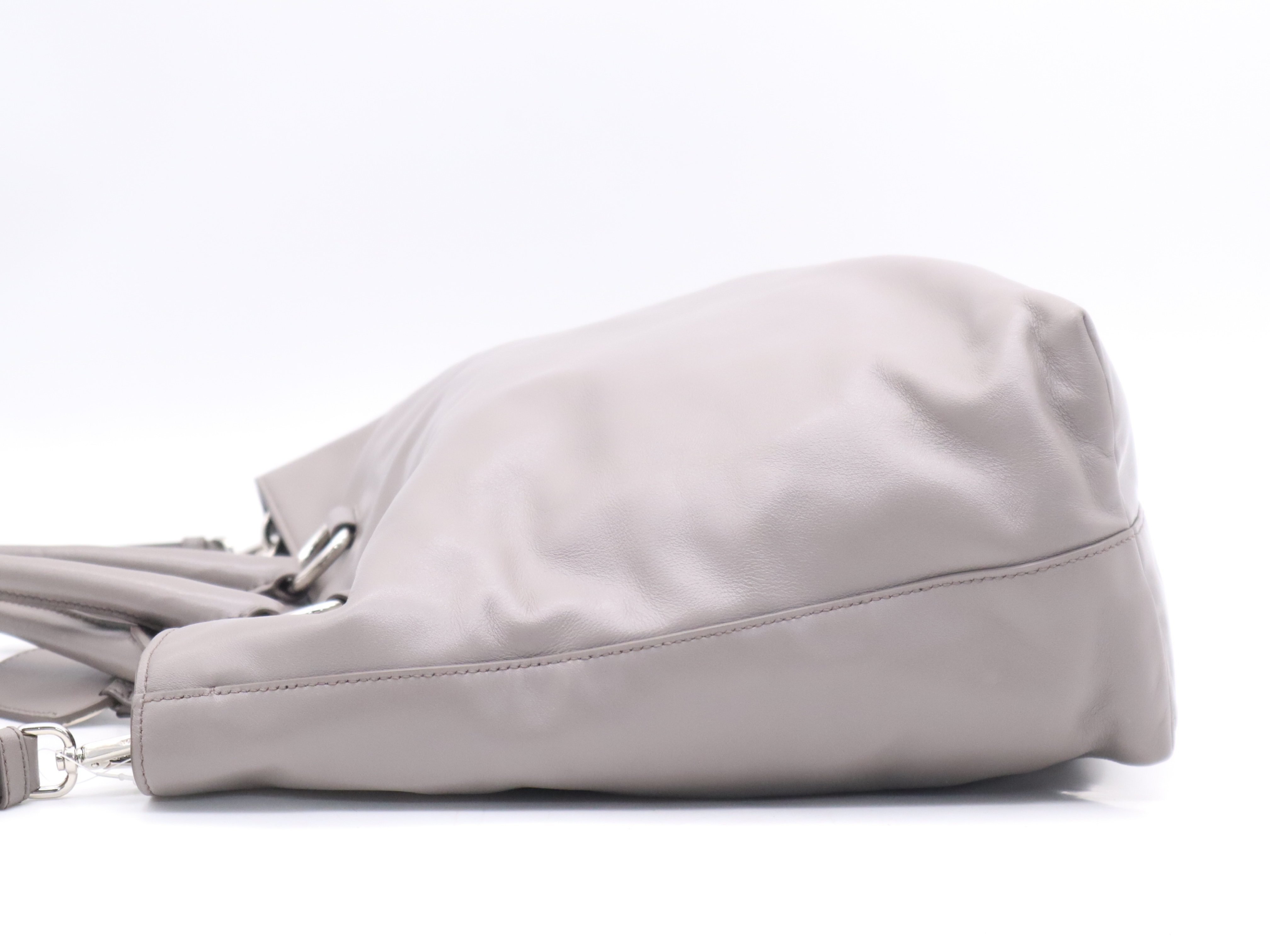 BN2865 Soft Calf Logo 2-Way Tote Bag, Gray, Silver Hardware, Includes Shoulder Strap, Name Tag, Dust Bag x2, and Card. — view 3