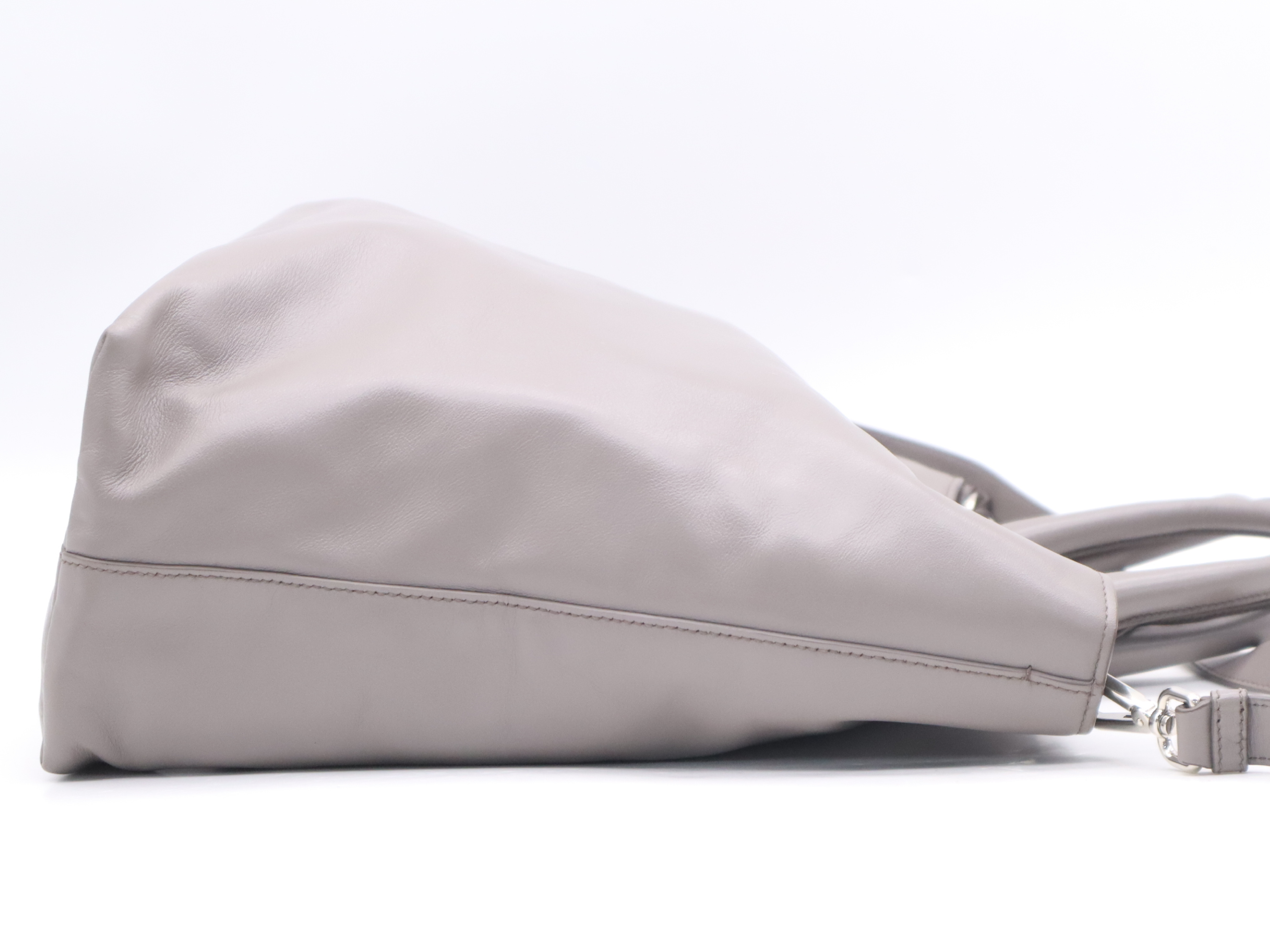 BN2865 Soft Calf Logo 2-Way Tote Bag, Gray, Silver Hardware, Includes Shoulder Strap, Name Tag, Dust Bag x2, and Card. — view 5