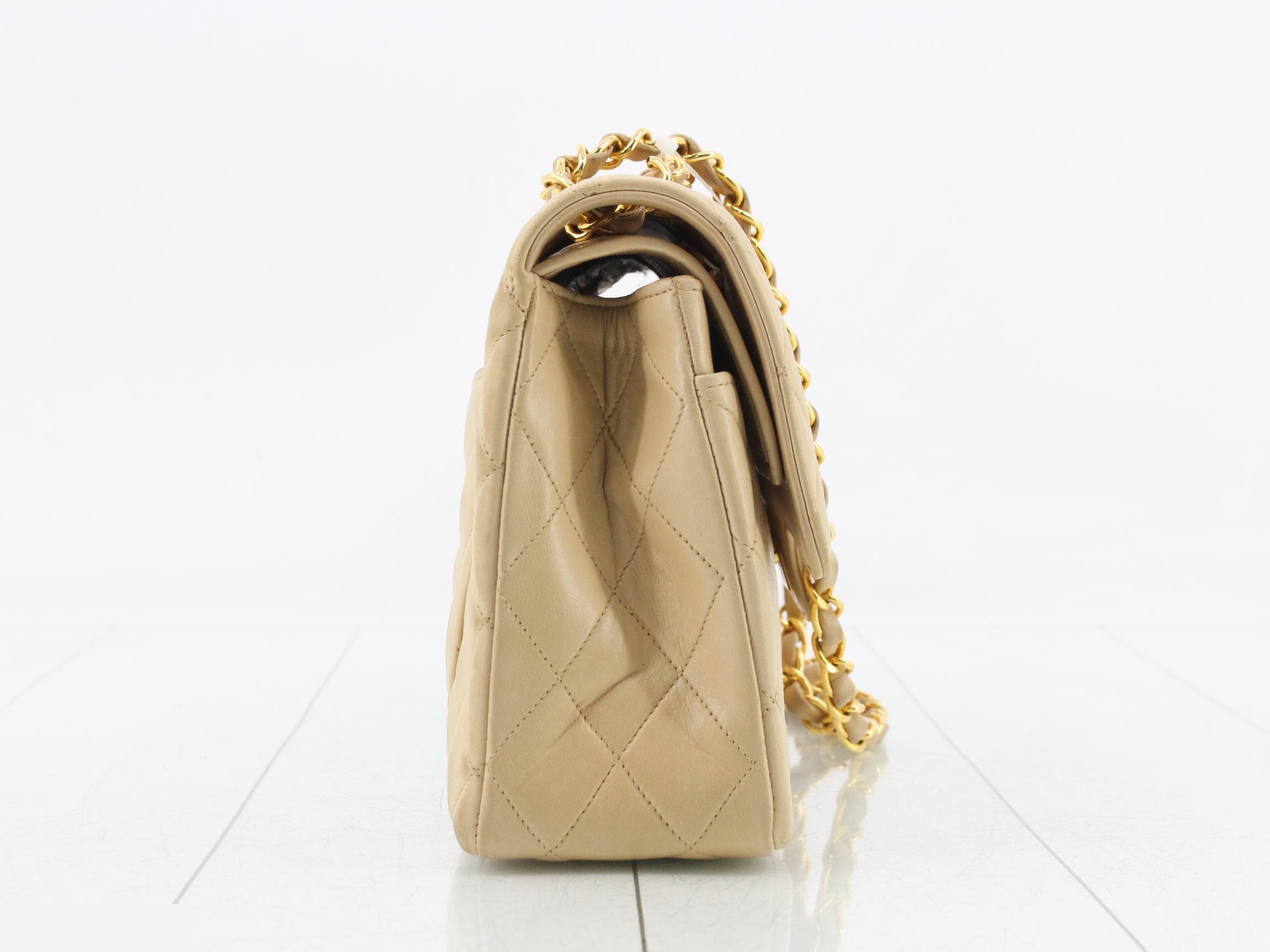 Matelassé Double Flap Chain Shoulder Bag, Beige — view 4