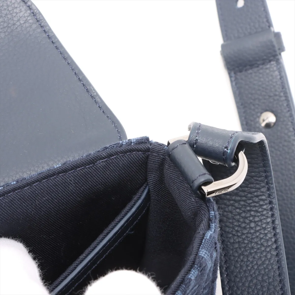 Oblique Saddle Messenger Mini Canvas x Leather Shoulder Bag Navy Lucky Star — view 11