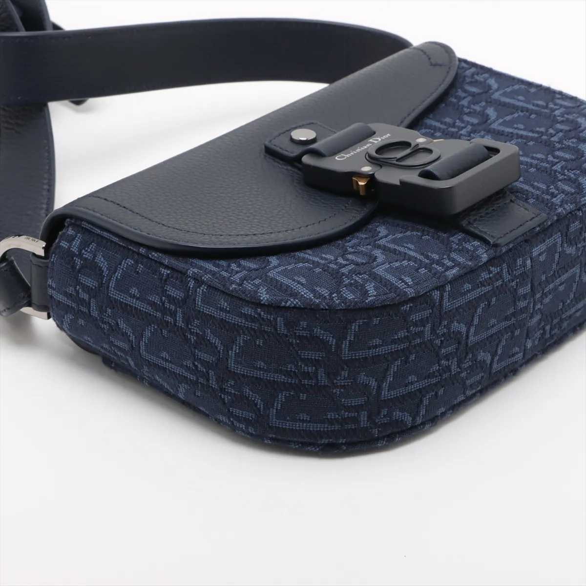 Oblique Saddle Messenger Mini Canvas x Leather Shoulder Bag Navy Lucky Star — view 4