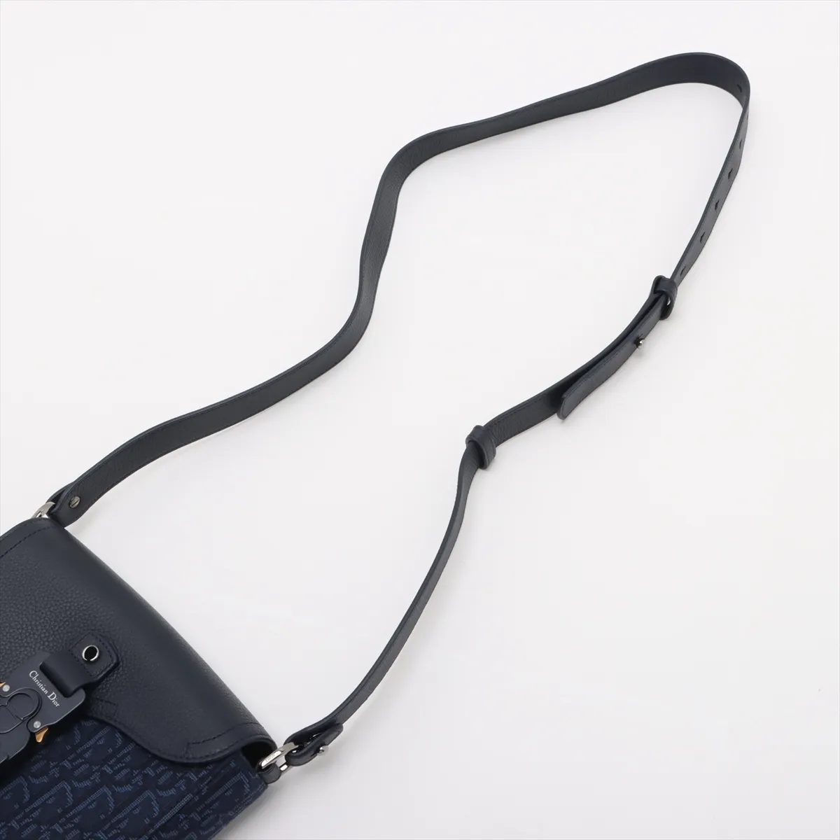 Oblique Saddle Messenger Mini Canvas x Leather Shoulder Bag Navy Lucky Star — view 5