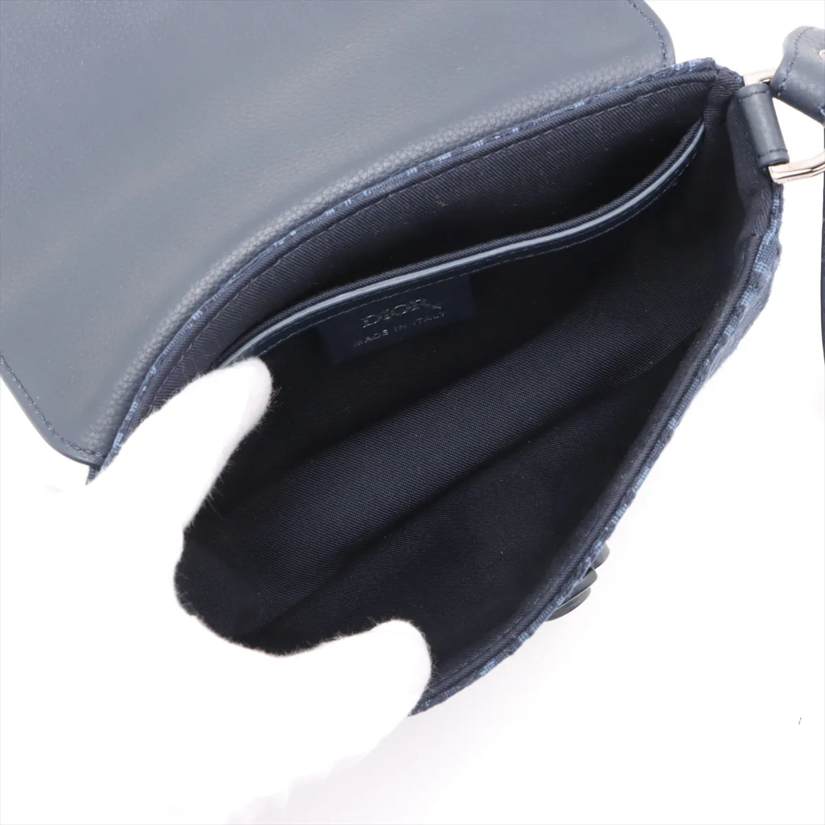 Oblique Saddle Messenger Mini Canvas x Leather Shoulder Bag Navy Lucky Star — view 6