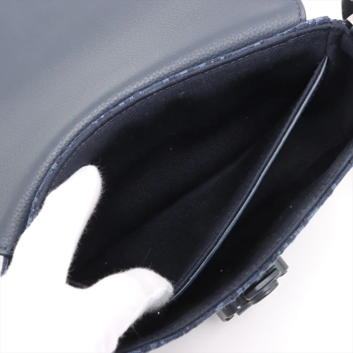 Oblique Saddle Messenger Mini Canvas x Leather Shoulder Bag Navy Lucky Star — view 7