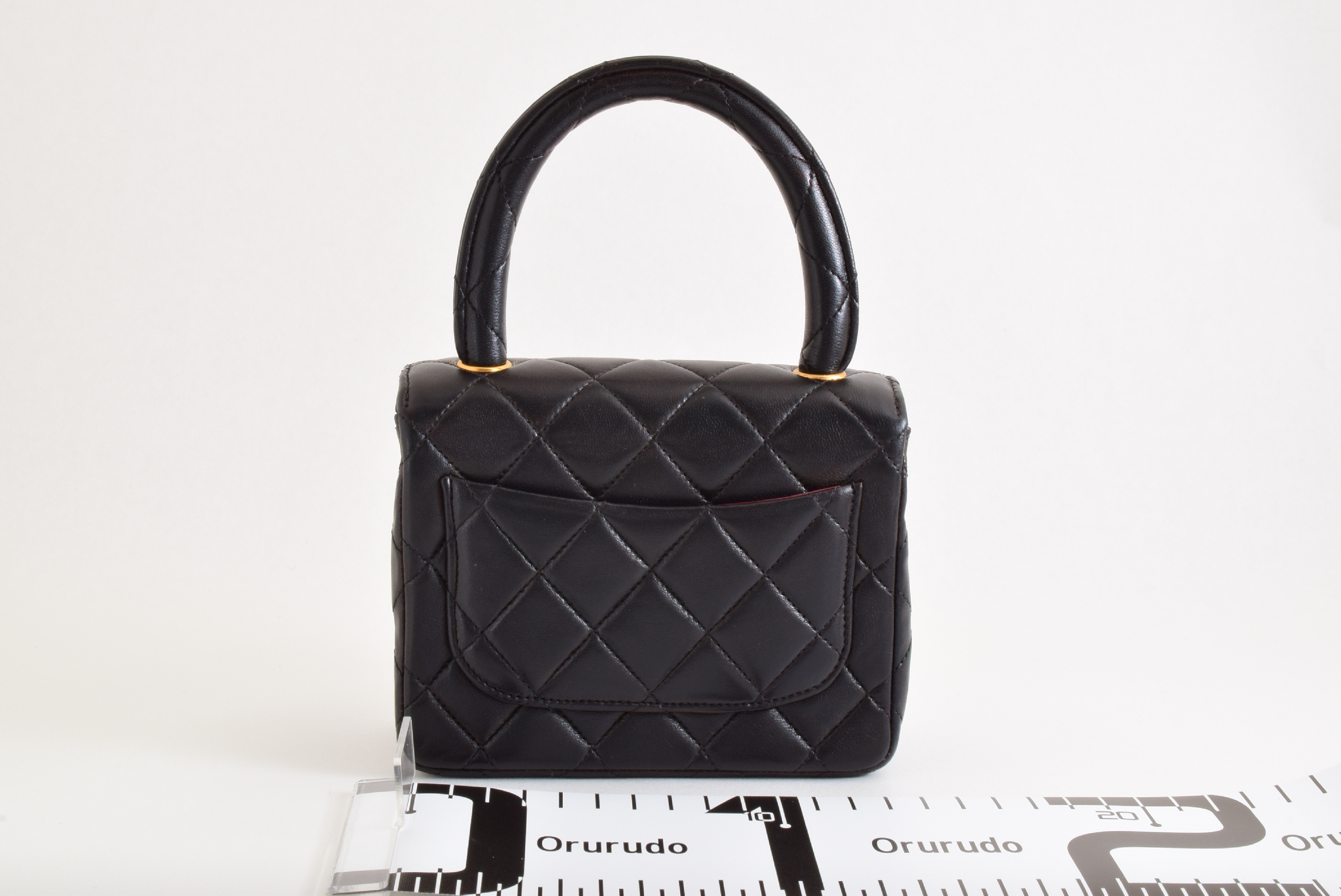 Matelasse Top Handle Black Handbag with Sticker and Card — view 3