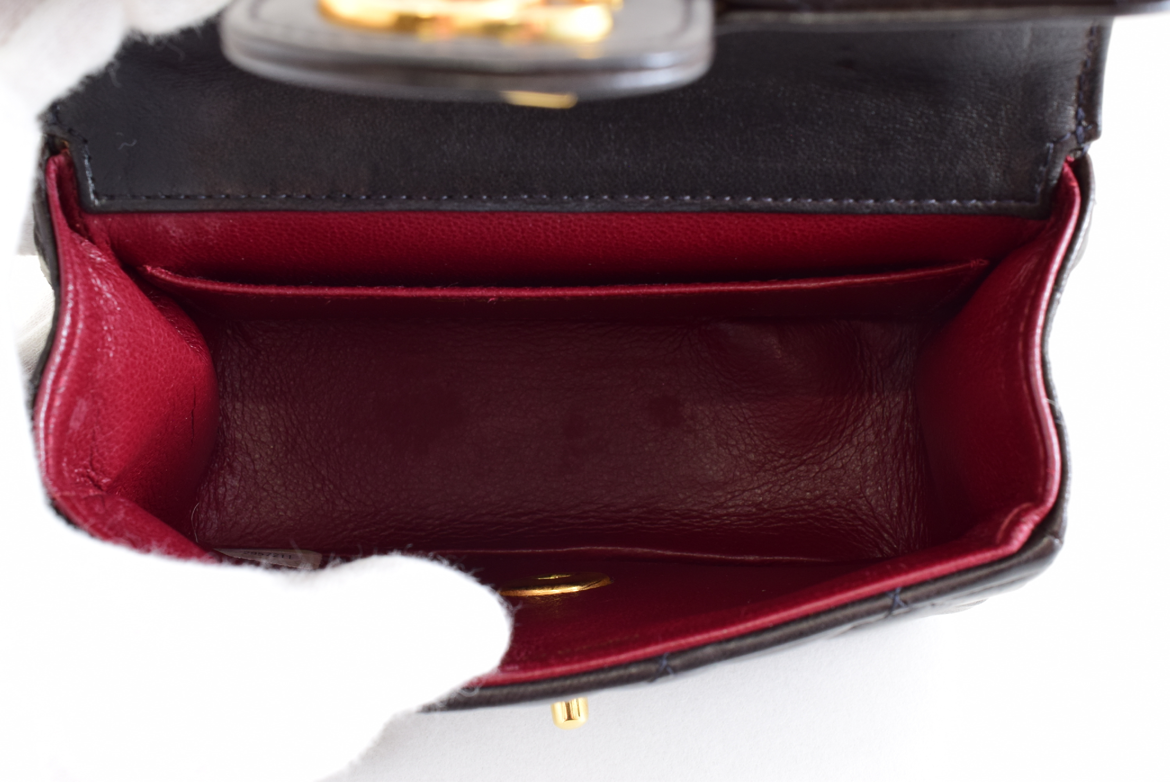 Matelasse Top Handle Black Handbag with Sticker and Card — view 9