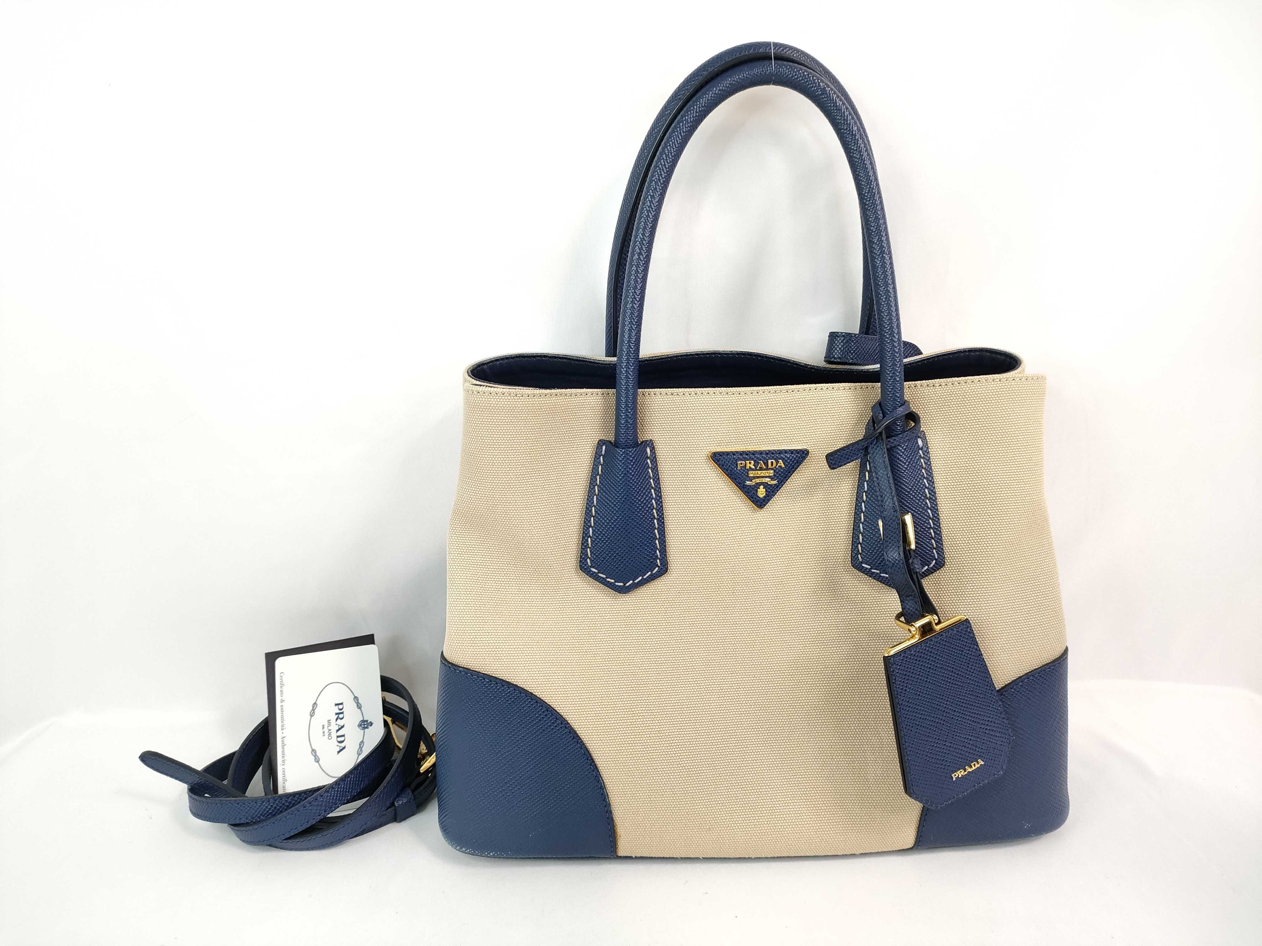 Canvas x Leather 2-Way Handbag Beige x Blue BN2887 Handbag