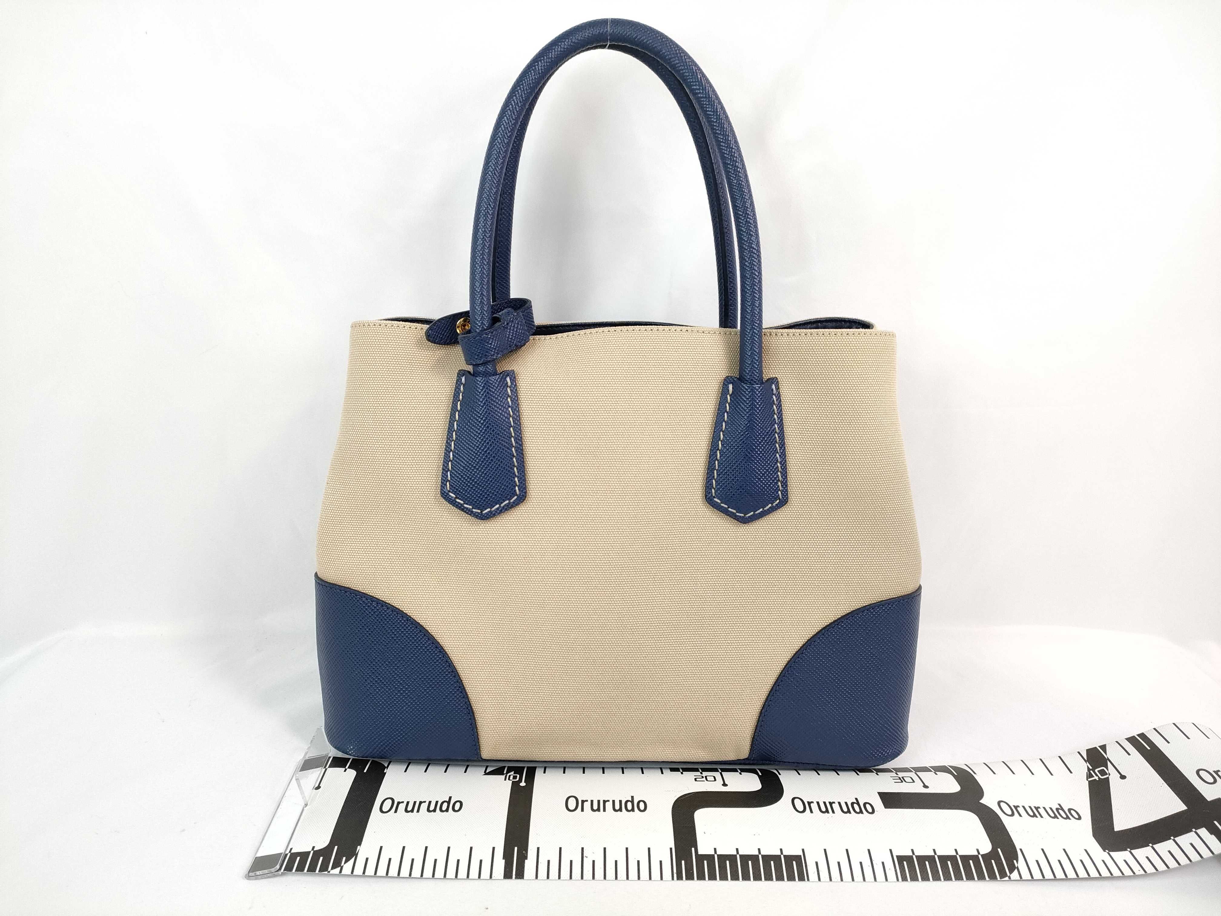 Canvas x Leather 2-Way Handbag Beige x Blue BN2887 Handbag — view 2