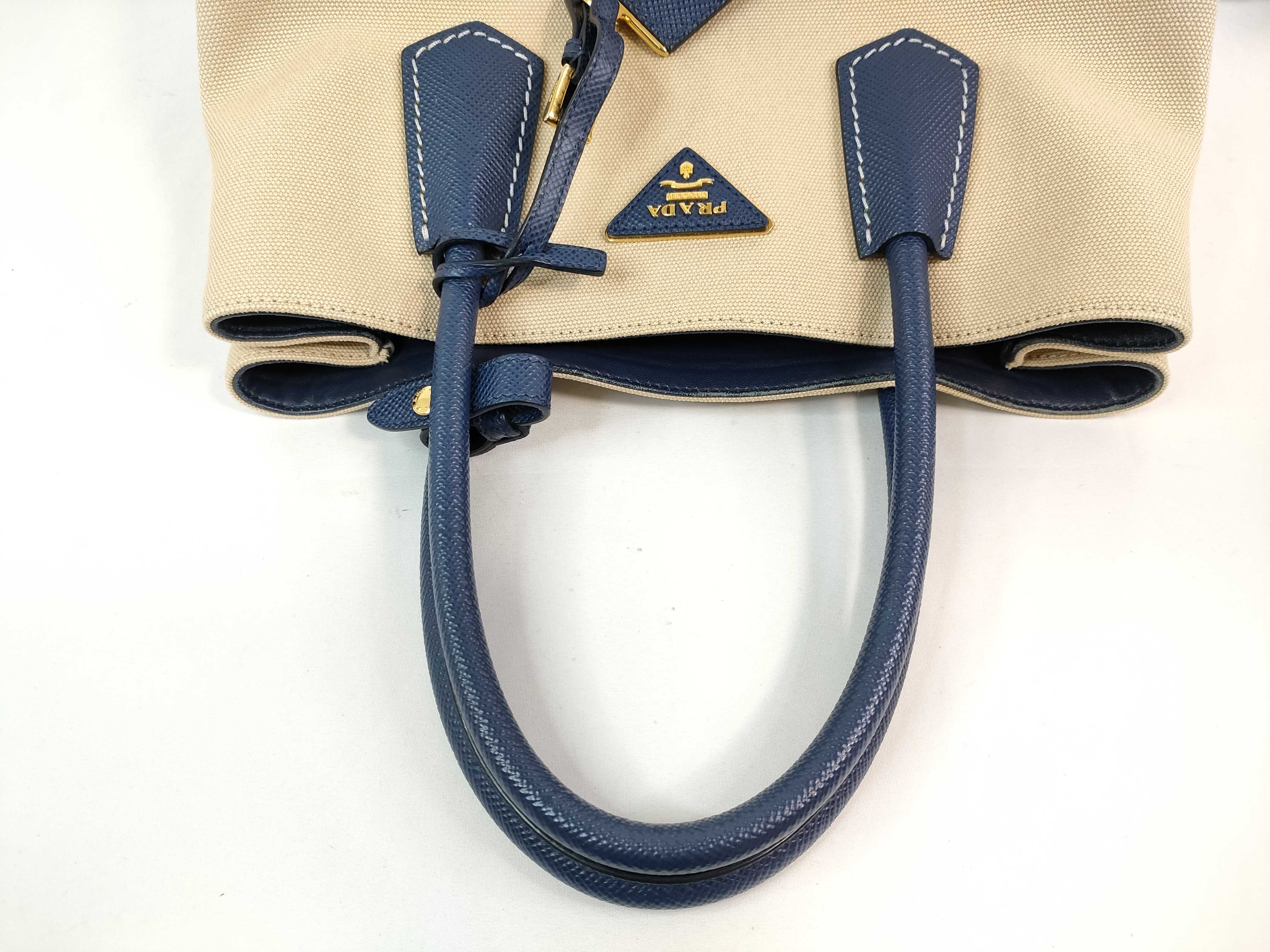 Canvas x Leather 2-Way Handbag Beige x Blue BN2887 Handbag — view 3