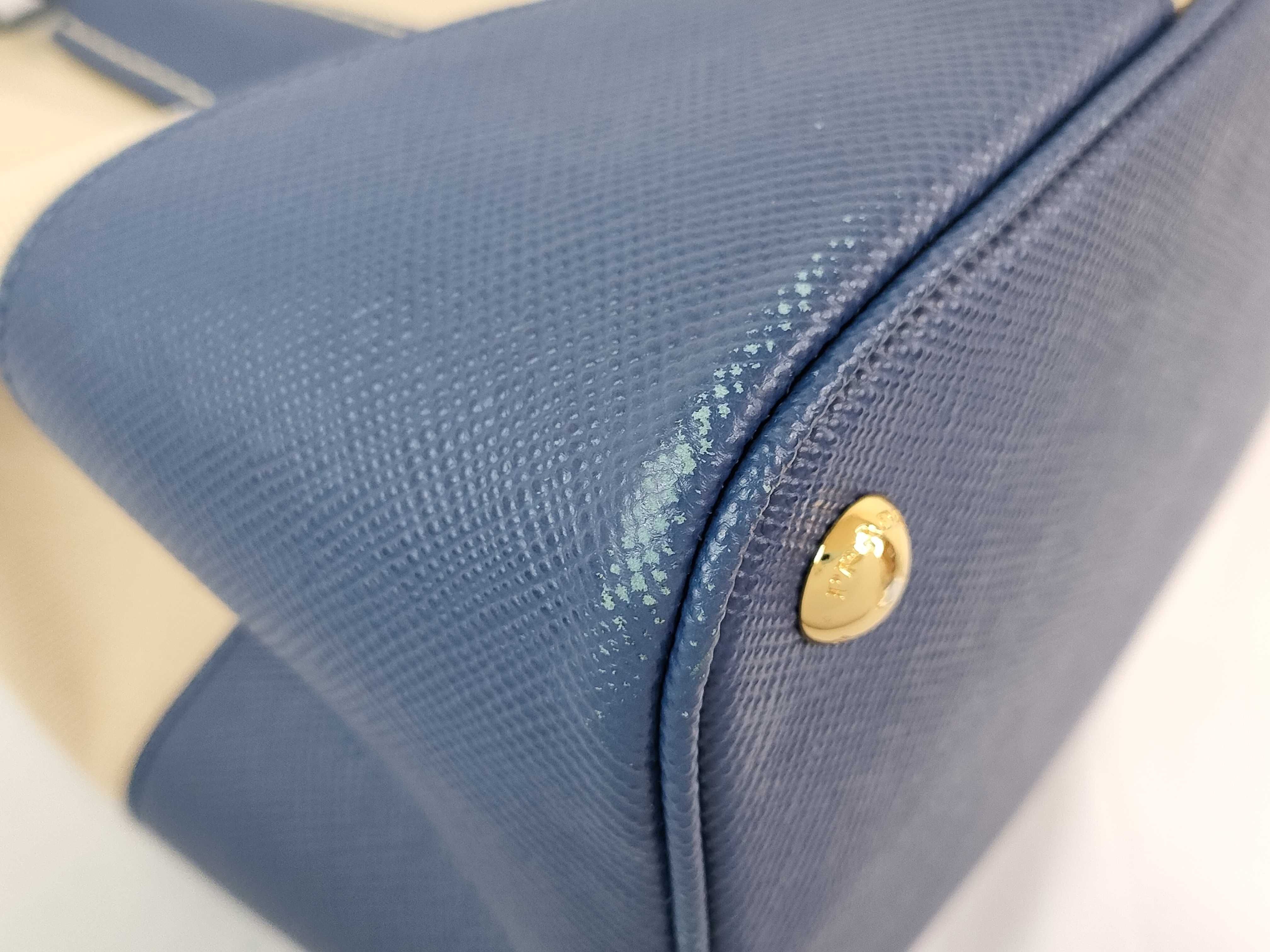 Canvas x Leather 2-Way Handbag Beige x Blue BN2887 Handbag — view 7