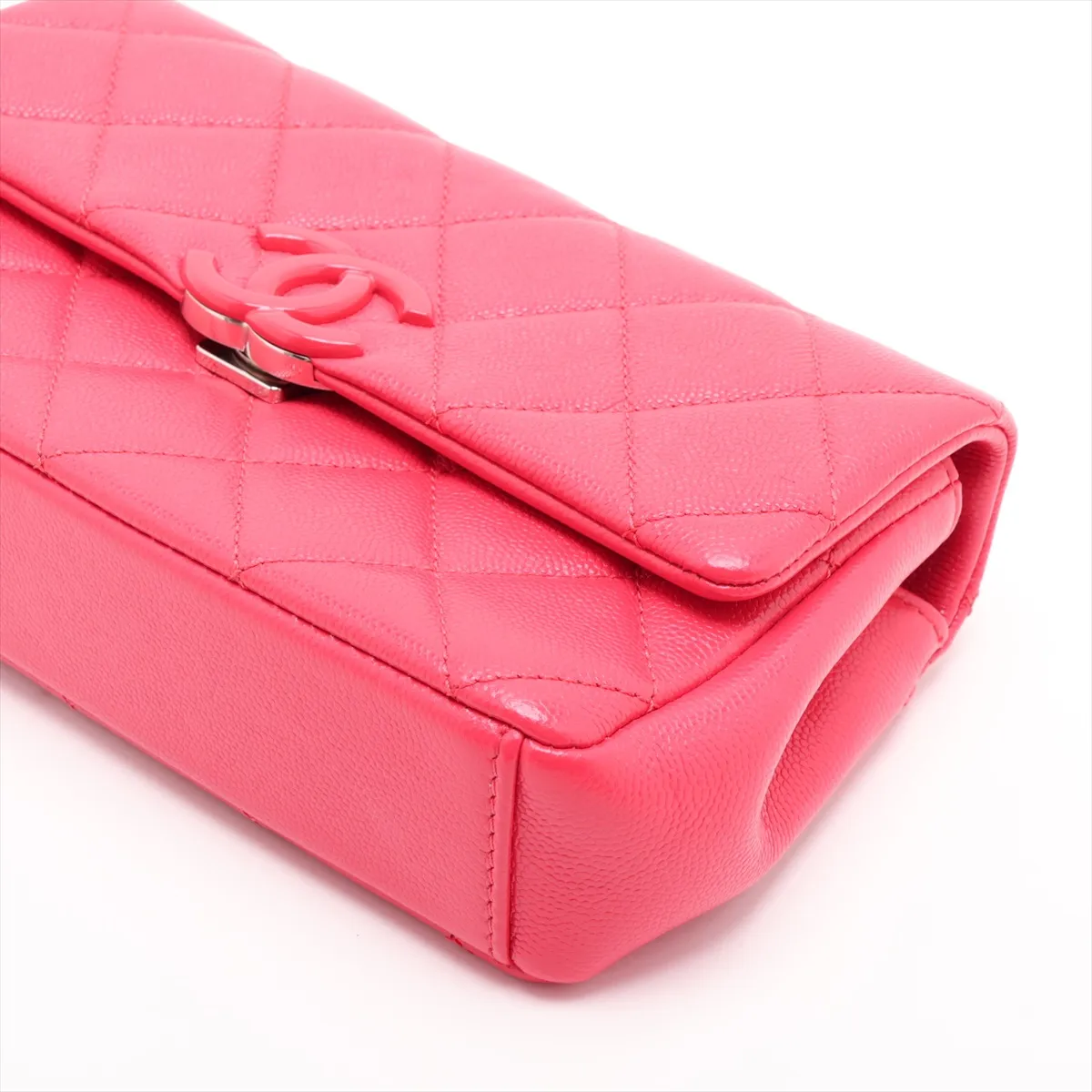 Matelassé Caviar Skin Chain Shoulder Bag, Pink, Silver Hardware, 30905578 (Serial Number in the 30s) — view 3