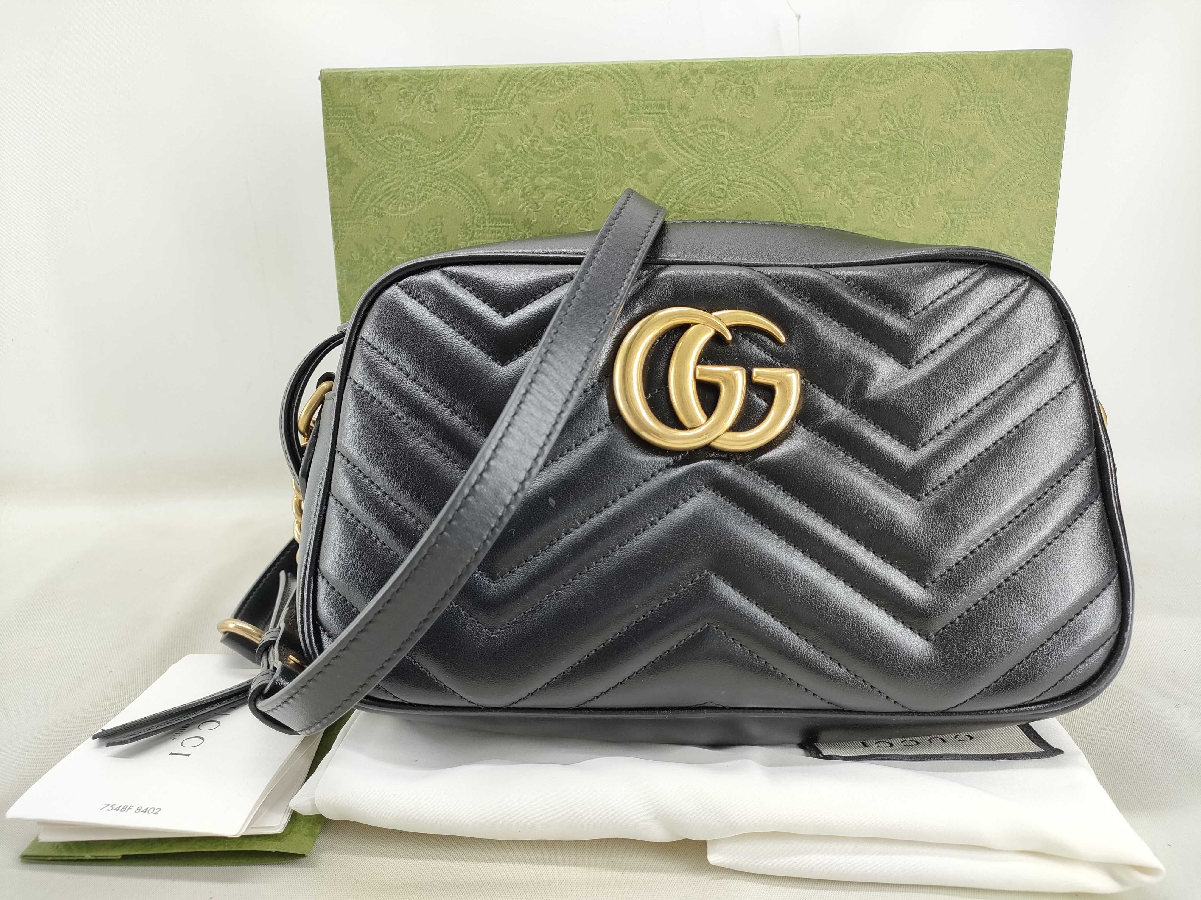 GG Marmont 447632 Leather Chain Shoulder Bag, Black