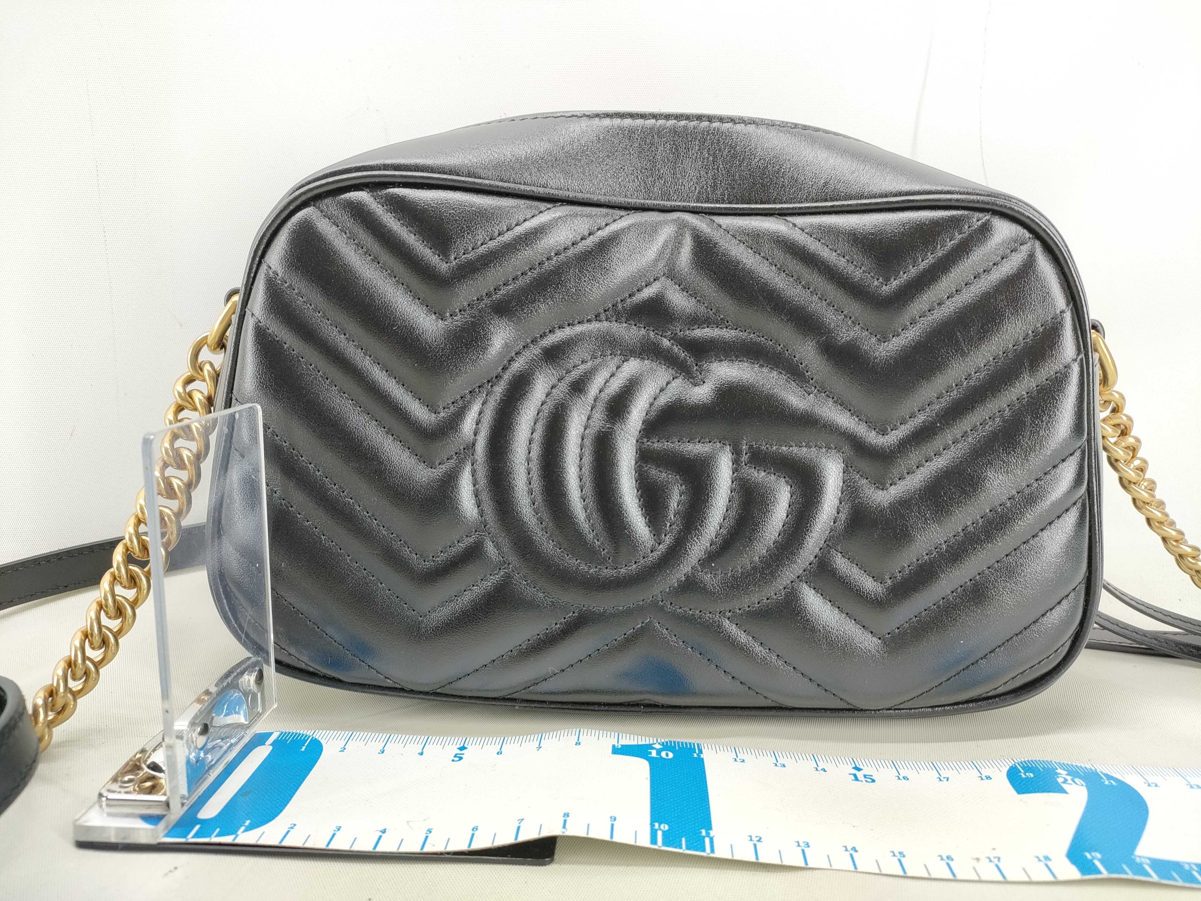GG Marmont 447632 Leather Chain Shoulder Bag, Black — view 2