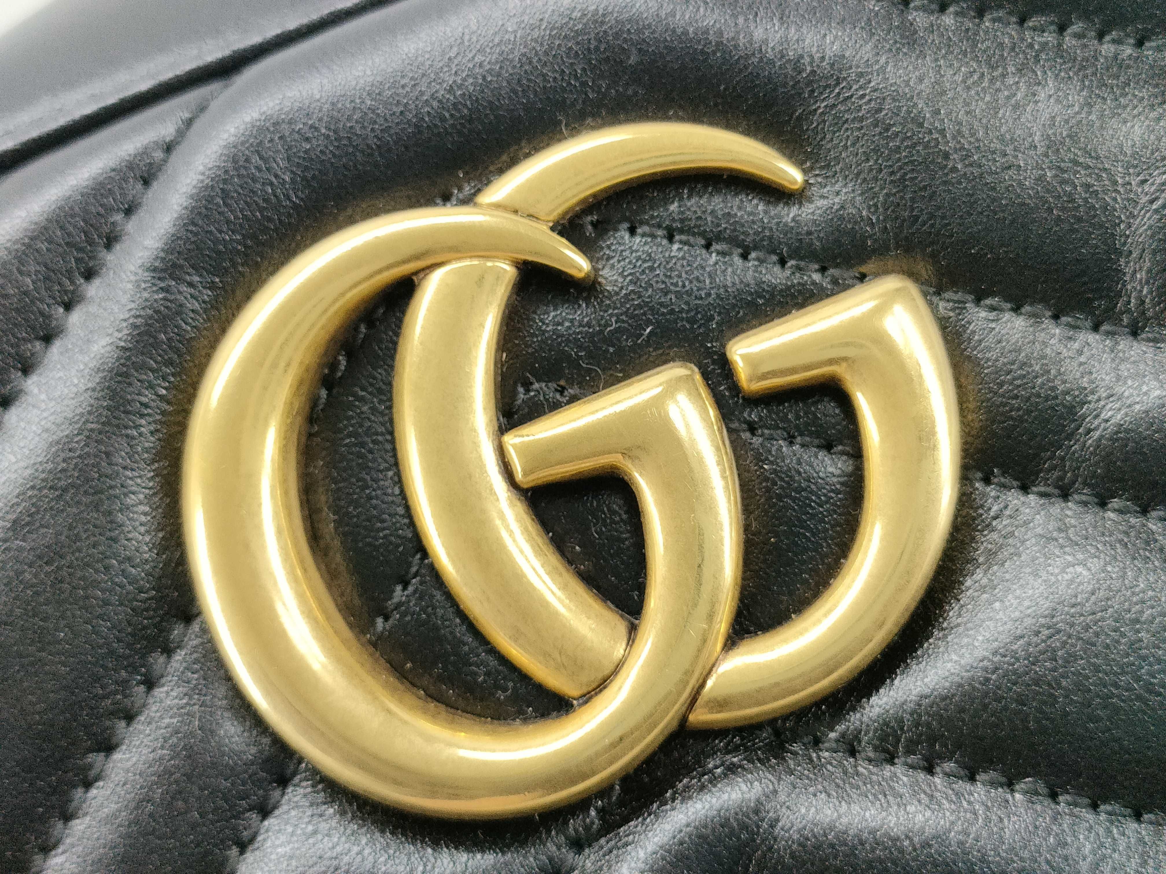 GG Marmont 447632 Leather Chain Shoulder Bag, Black — view 13