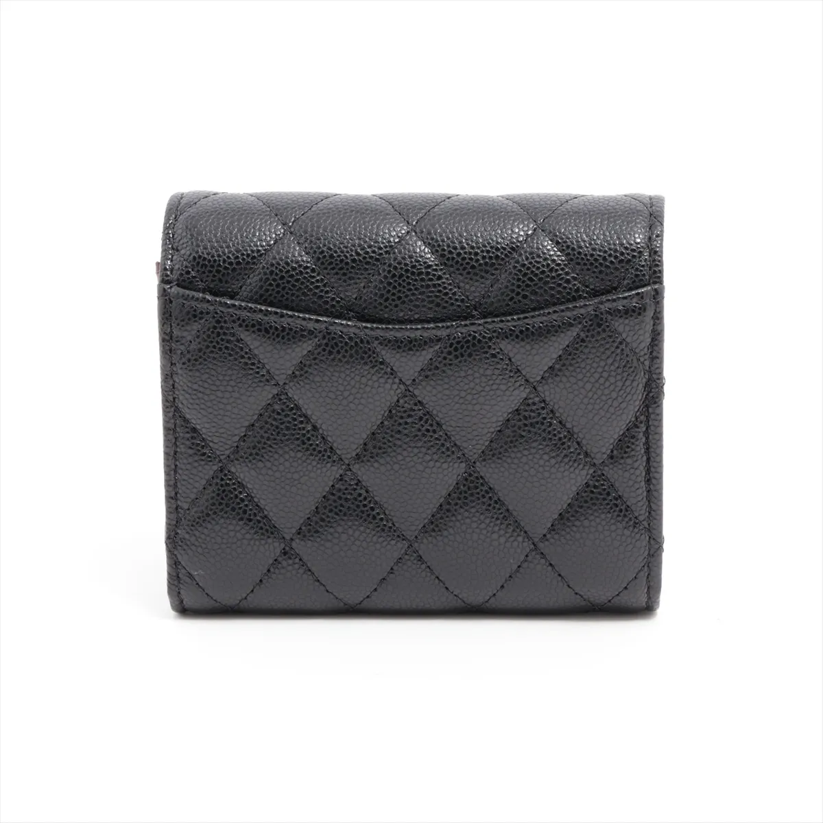 Matelasse Caviar Skin Compact Wallet Black Gold Hardware TP3X9E15 — view 2