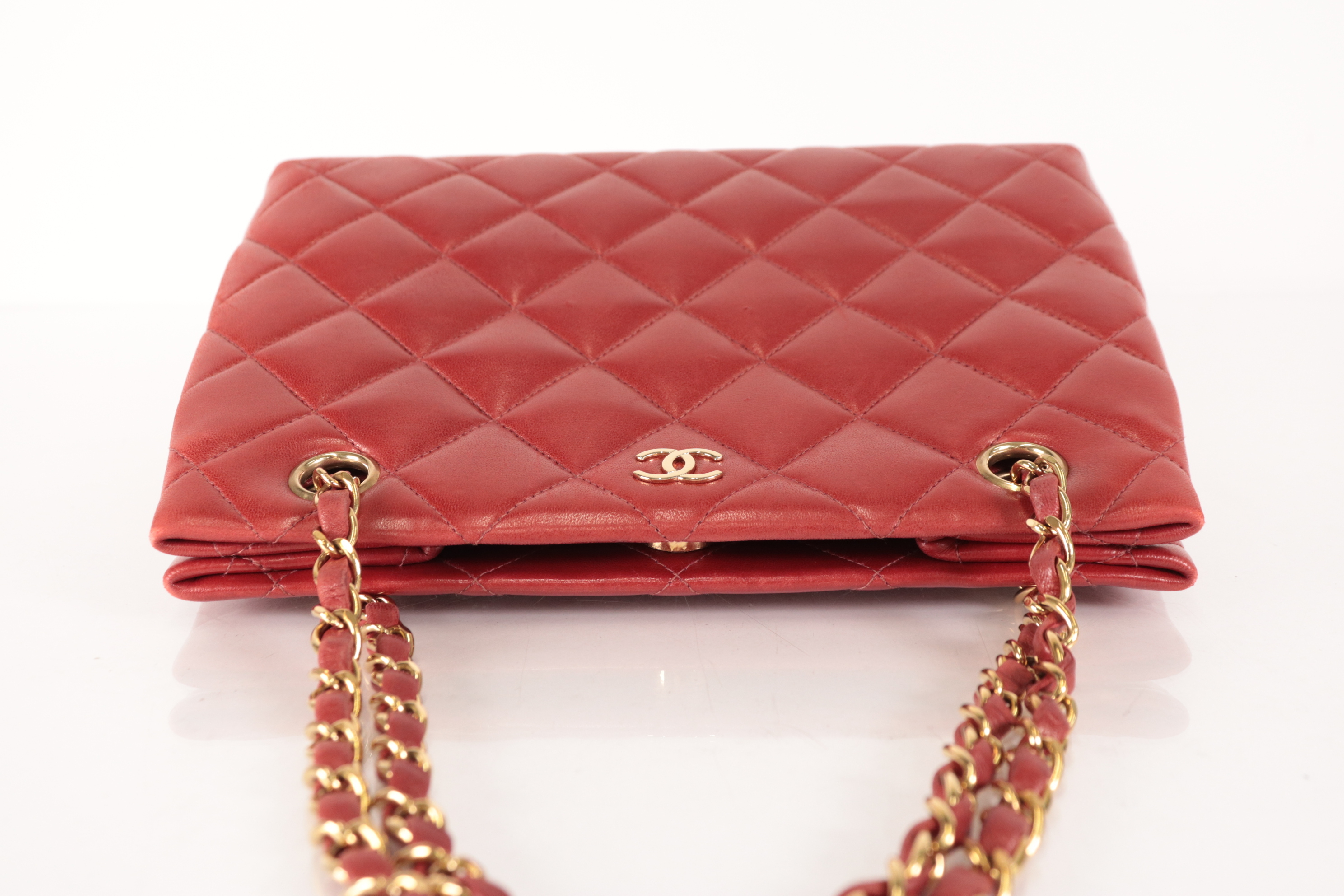 Matelassé Lambskin Chain Tote, Red, Series 5 Tote Bag — view 5