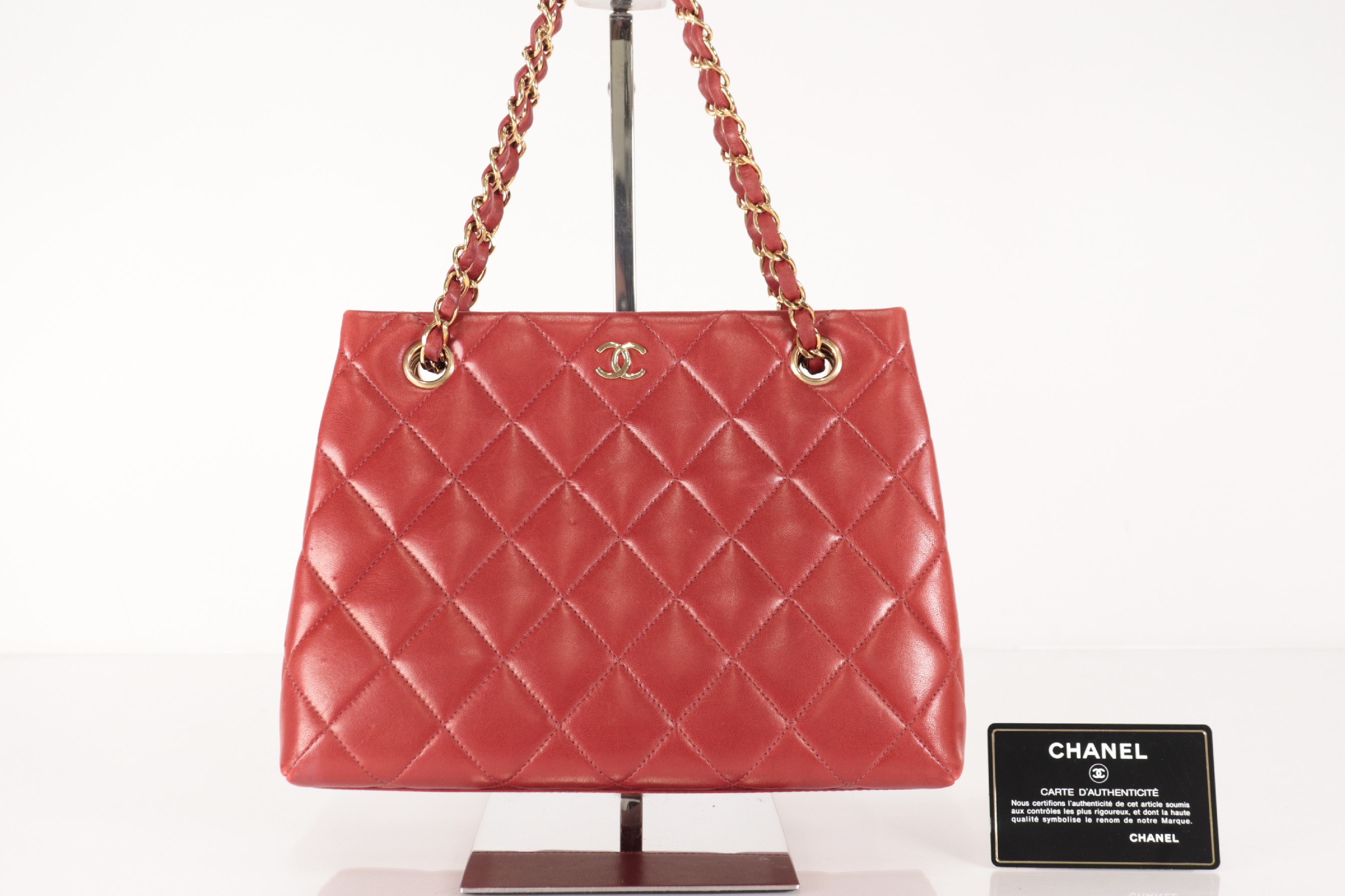 Matelassé Lambskin Chain Tote, Red, Series 5 Tote Bag — view 7