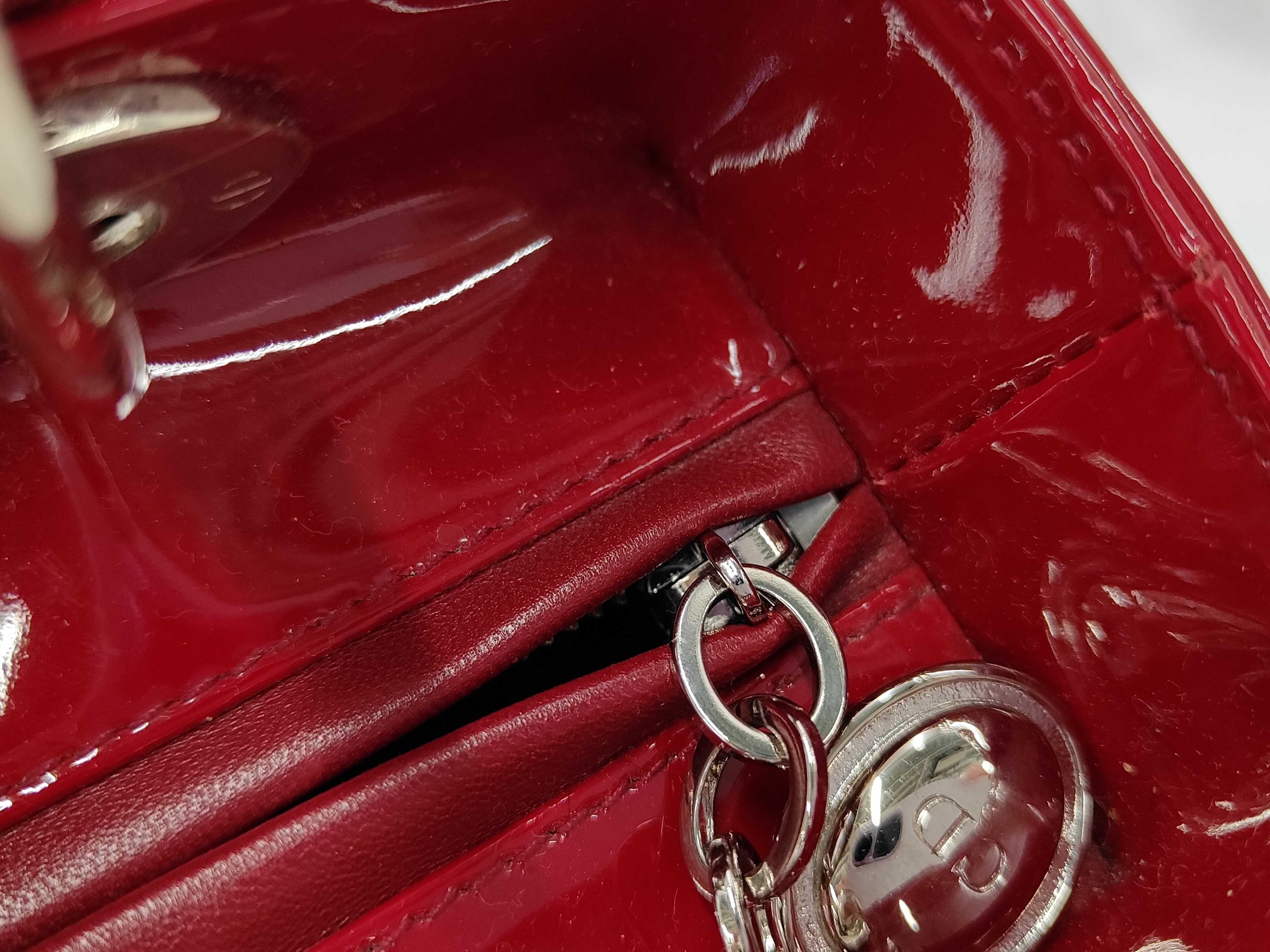 Red Enamel Lady Dior 5 Tier Silver Hardware Handbag — view 11